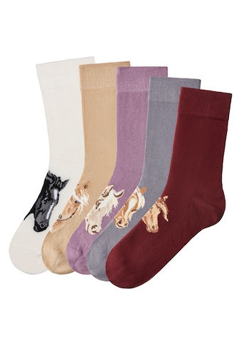 Socken, (5 Paar), mit verschiedenen Pferdemotiven