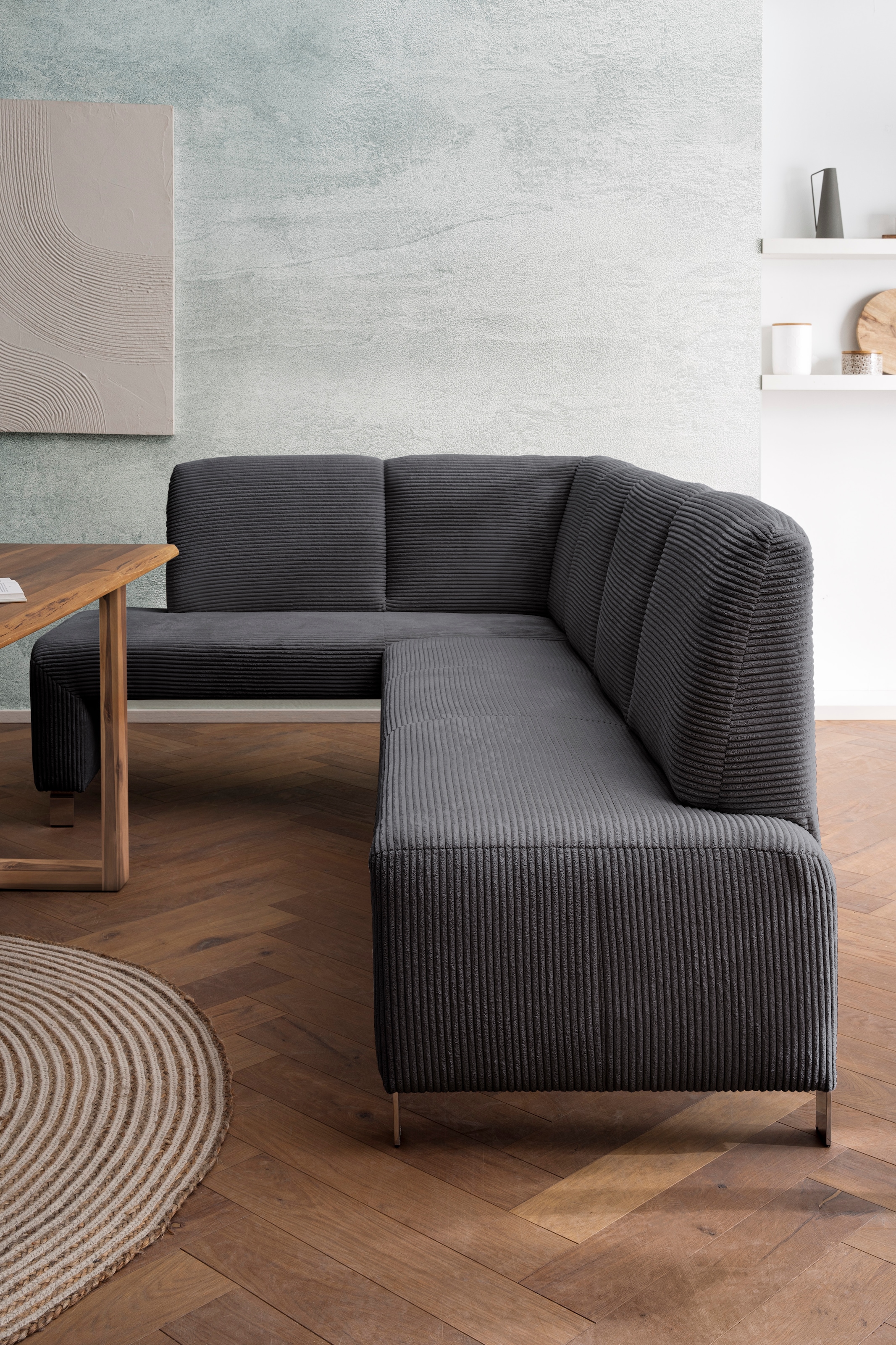exxpo - sofa fashion Eckbank »Intenso, viele Bezugsstoffe Cord, Leder, Struktur 244/157 cm (B/T)«, hohe Bodenfreiheit, frei im Raum stellbar, hoher Sitzkomfort