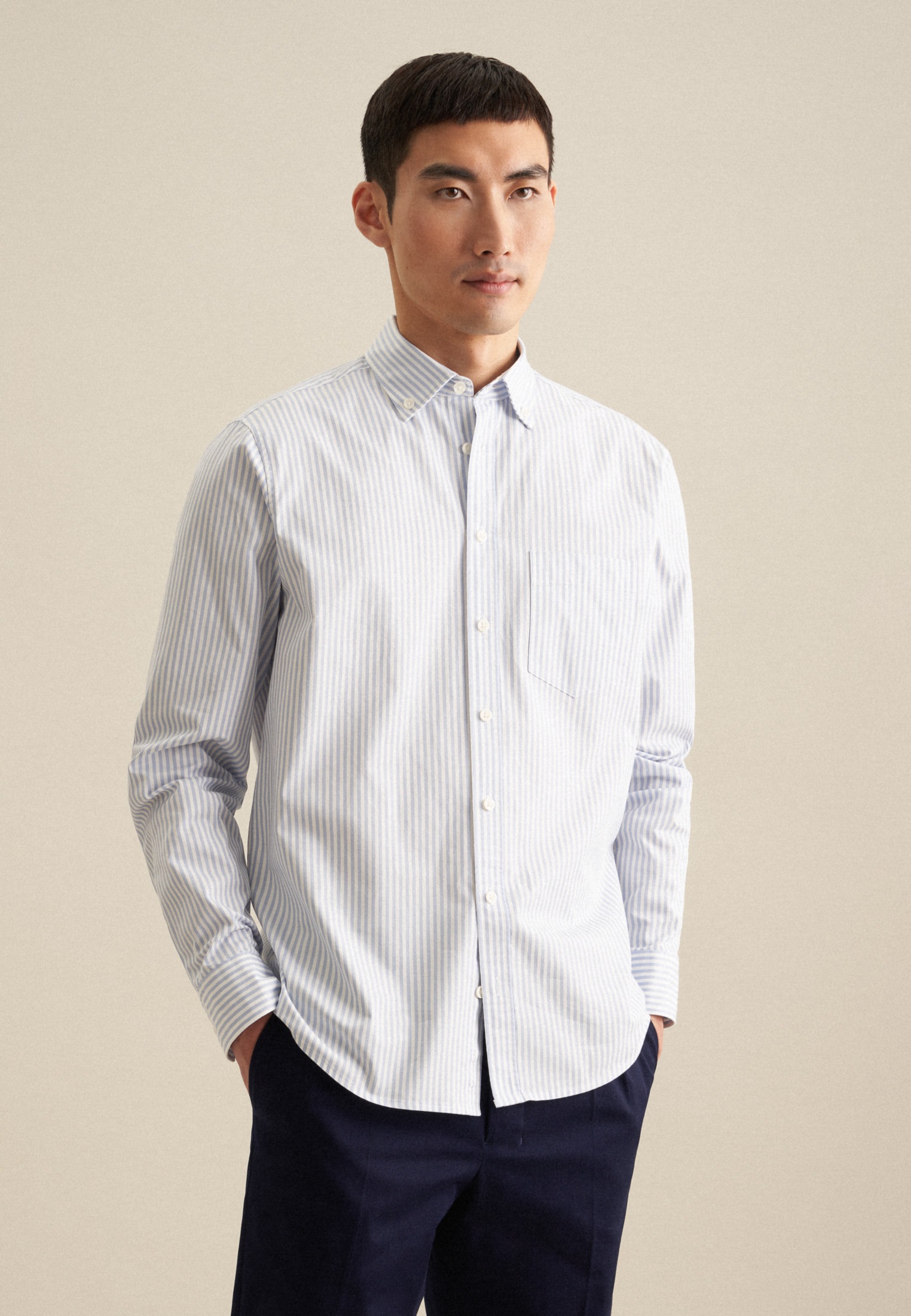seidensticker Businesshemd »Schwarze Rose« Regular 1/1 Button-Down-Kragen Streifen