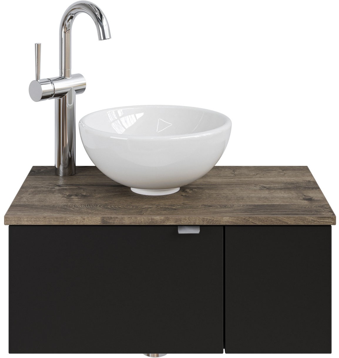 Saphir Waschtisch "Serie 6915 Waschschale mit Unterschrank für Gästebad, Gäste WC" Keramik-Aufsatzbecken, Waschtischplatte, Waschtischunterschrank, 3 Stk. tlg. 61 cm mit Keramik-Aufsatzbecken, 2 Türen und 1 Fach