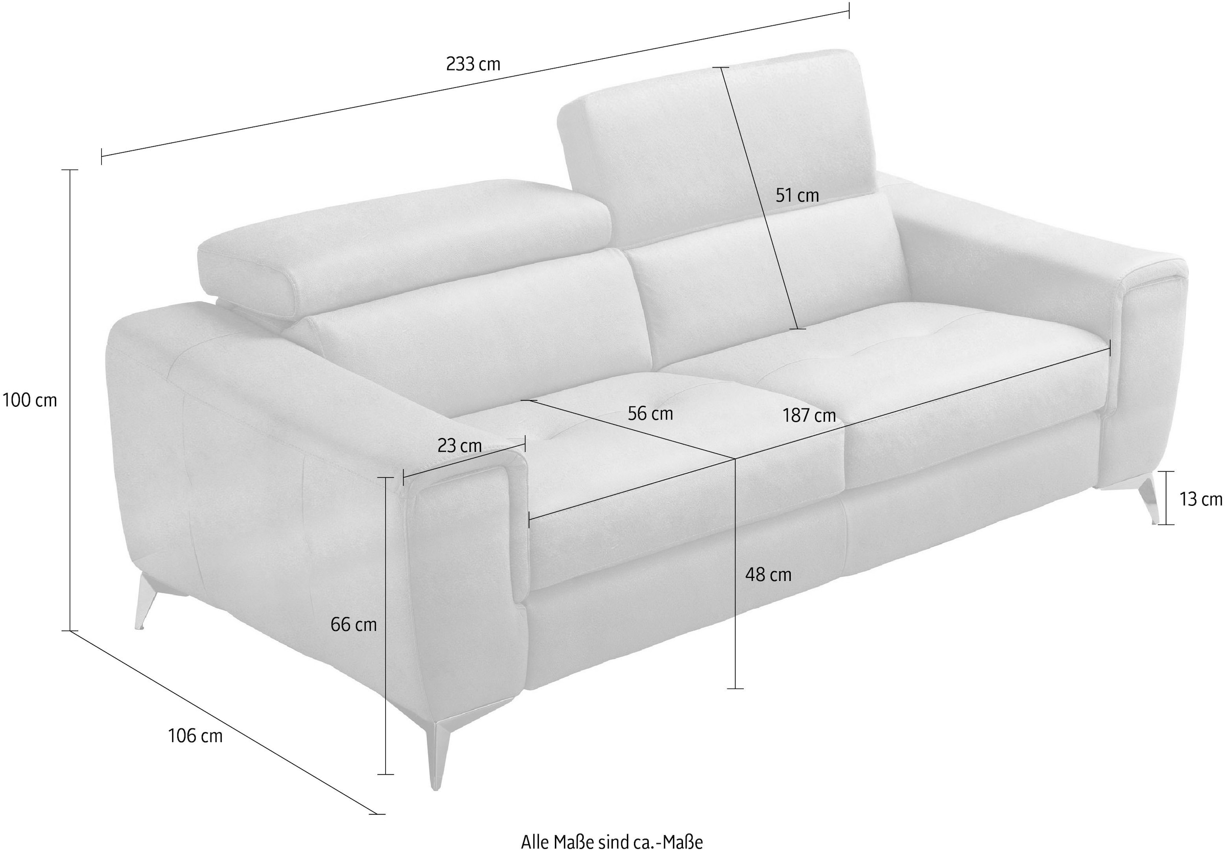 Egoitaliano Schlafsofa »Francine Designsofa, Loungesofa mit Dauerschlaffunktion, Breite 233 cm«, mit Bettfunktion, Leder BULL, türkis, Fussfarbe chrom