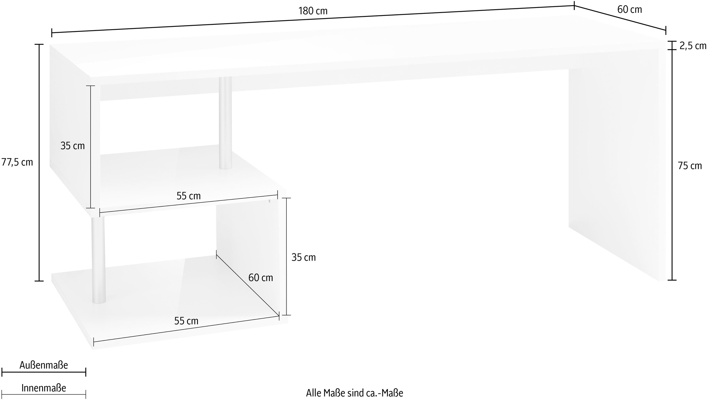 INOSIGN Schreibtisch »Esse, modernes Design«, in verschiedenen Breiten, mit und ohne Monitoraufsatz, Made in Italy