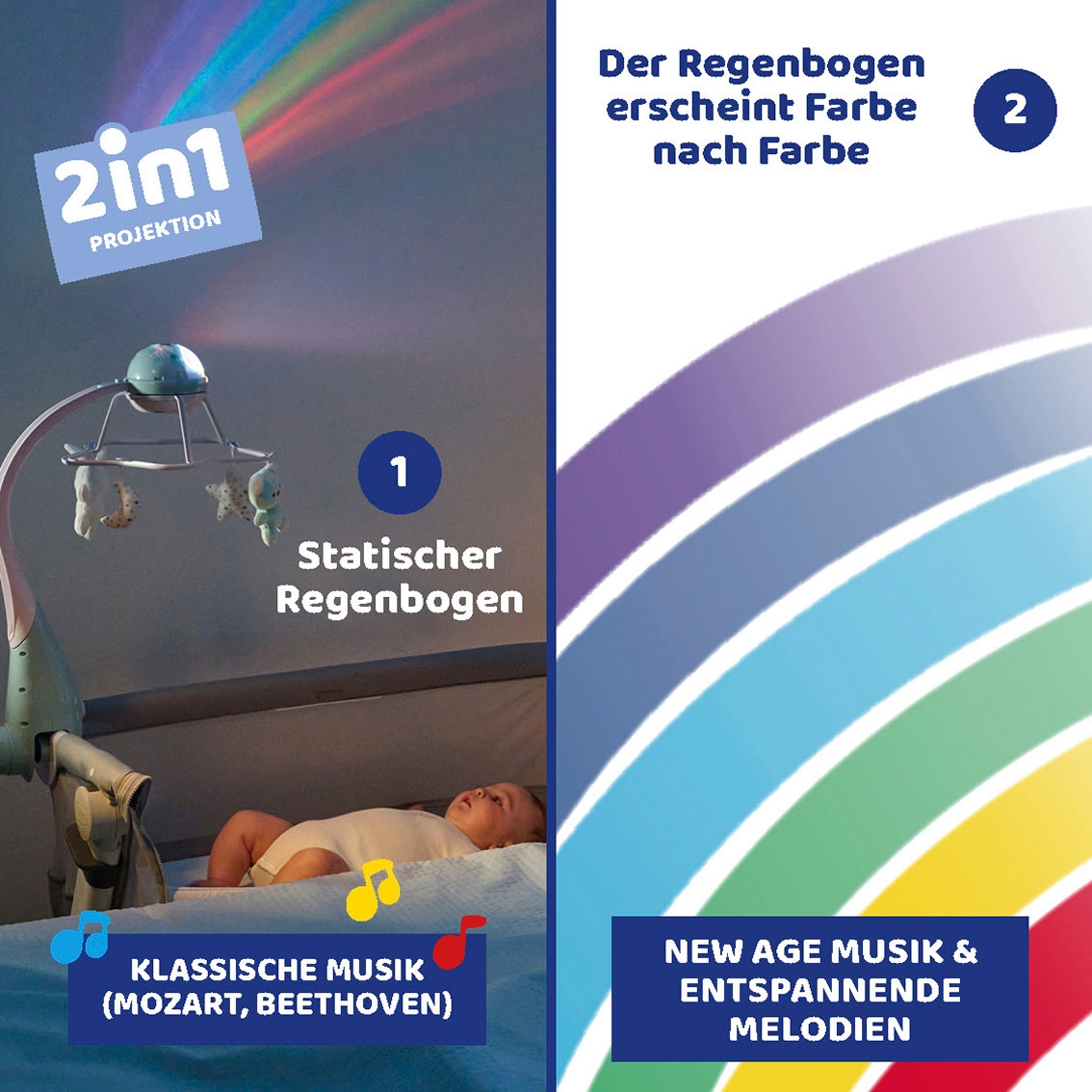 Chicco Mobile »3in1, blau«, mit Regenbgenprojektion