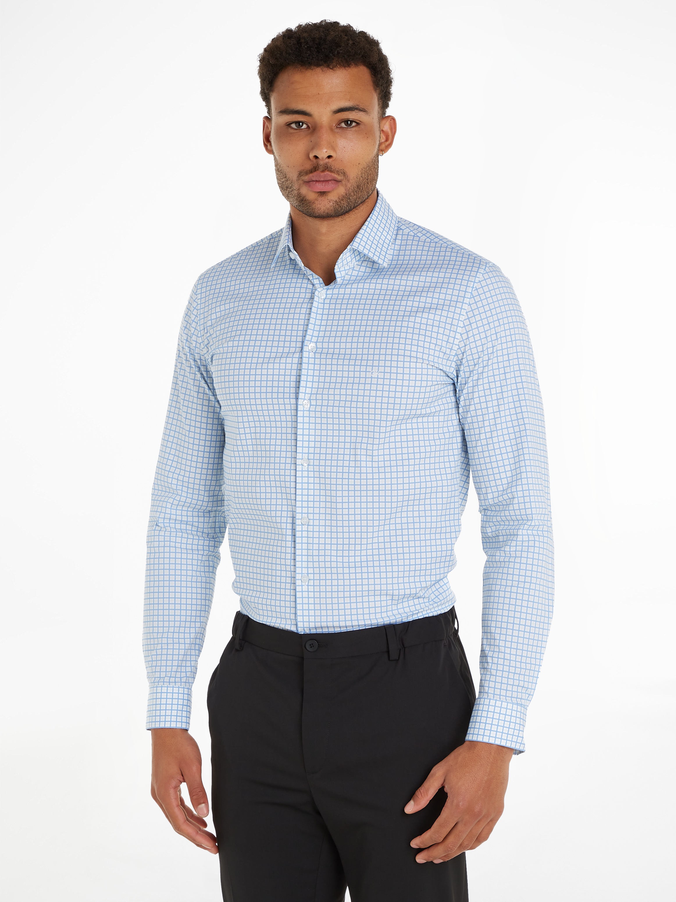 Calvin Klein Langarmhemd »POPLIN CHECK PRINT SLIM SHIRT«