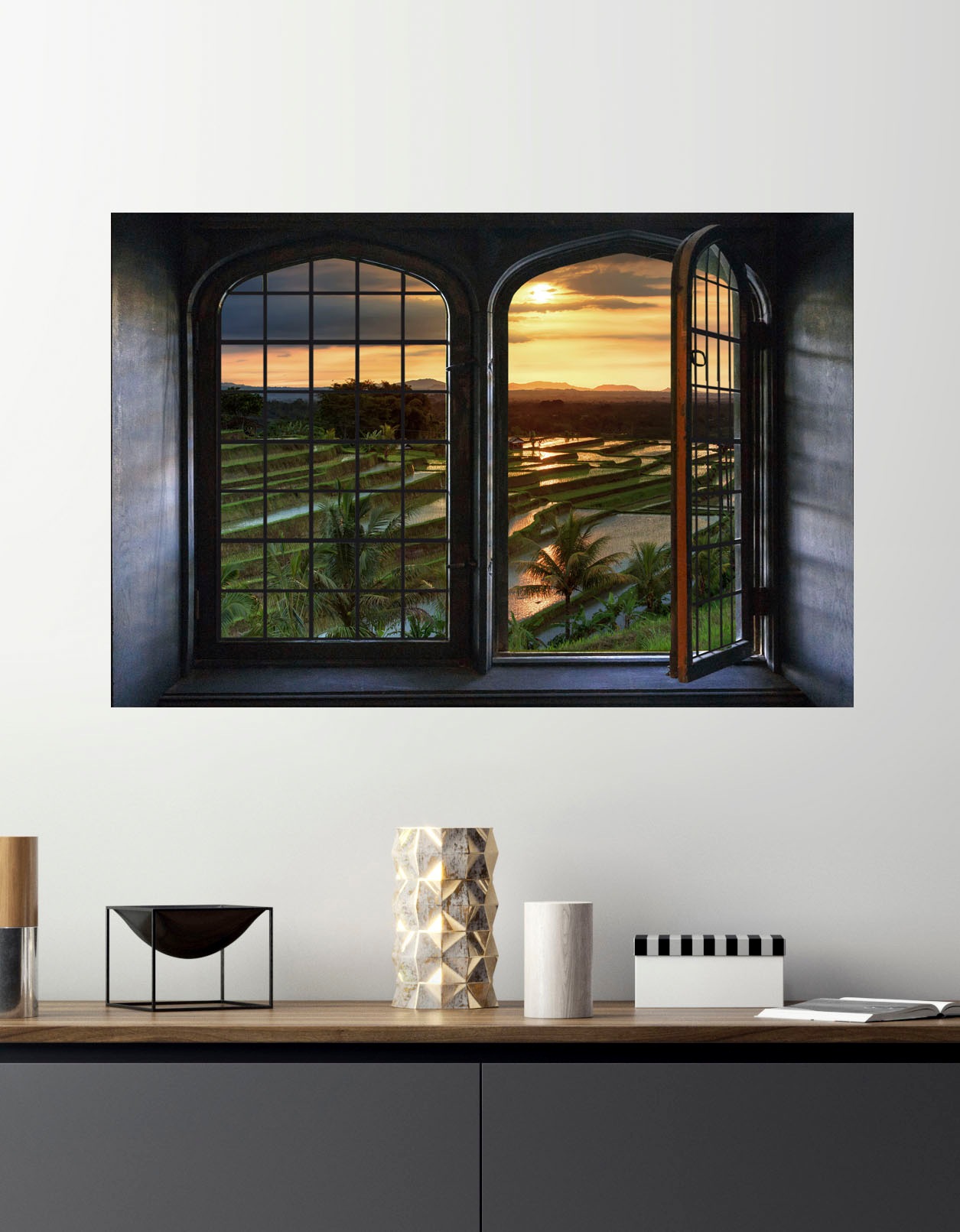 queence Wandsticker »Reisfelder«, Wandsticker, Wandbild, selbstklebend, 3D, Fenster