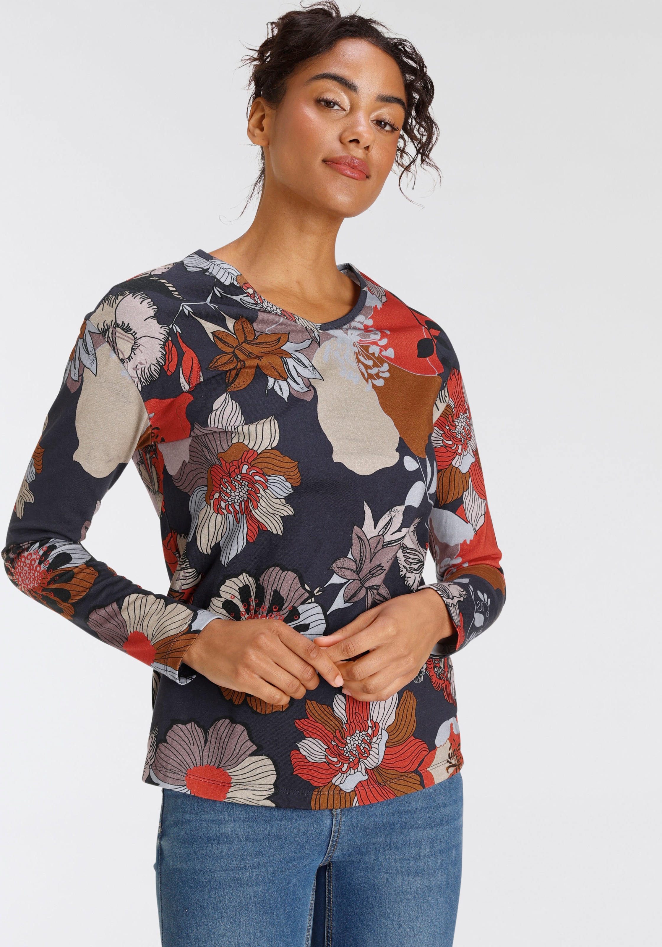 Boysen's V-Shirt, Blumendruck  NEUE  KOLLEKTION kaufen