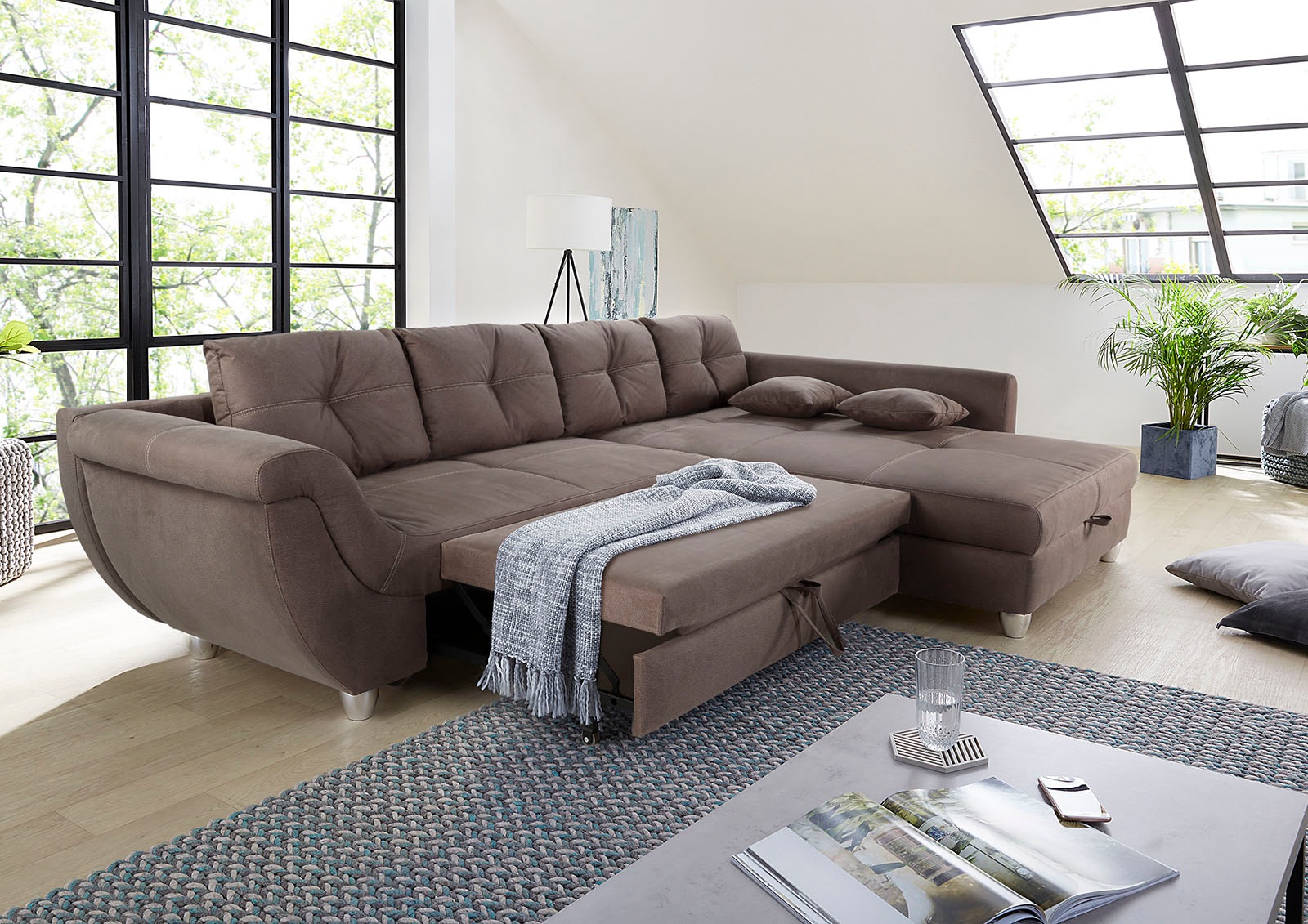 Jockenhöfer Gruppe Ecksofa »Maranello L-Form«, mit grossem Stauraum, Gästebett- und Relaxfunktion, Nosagfederung
