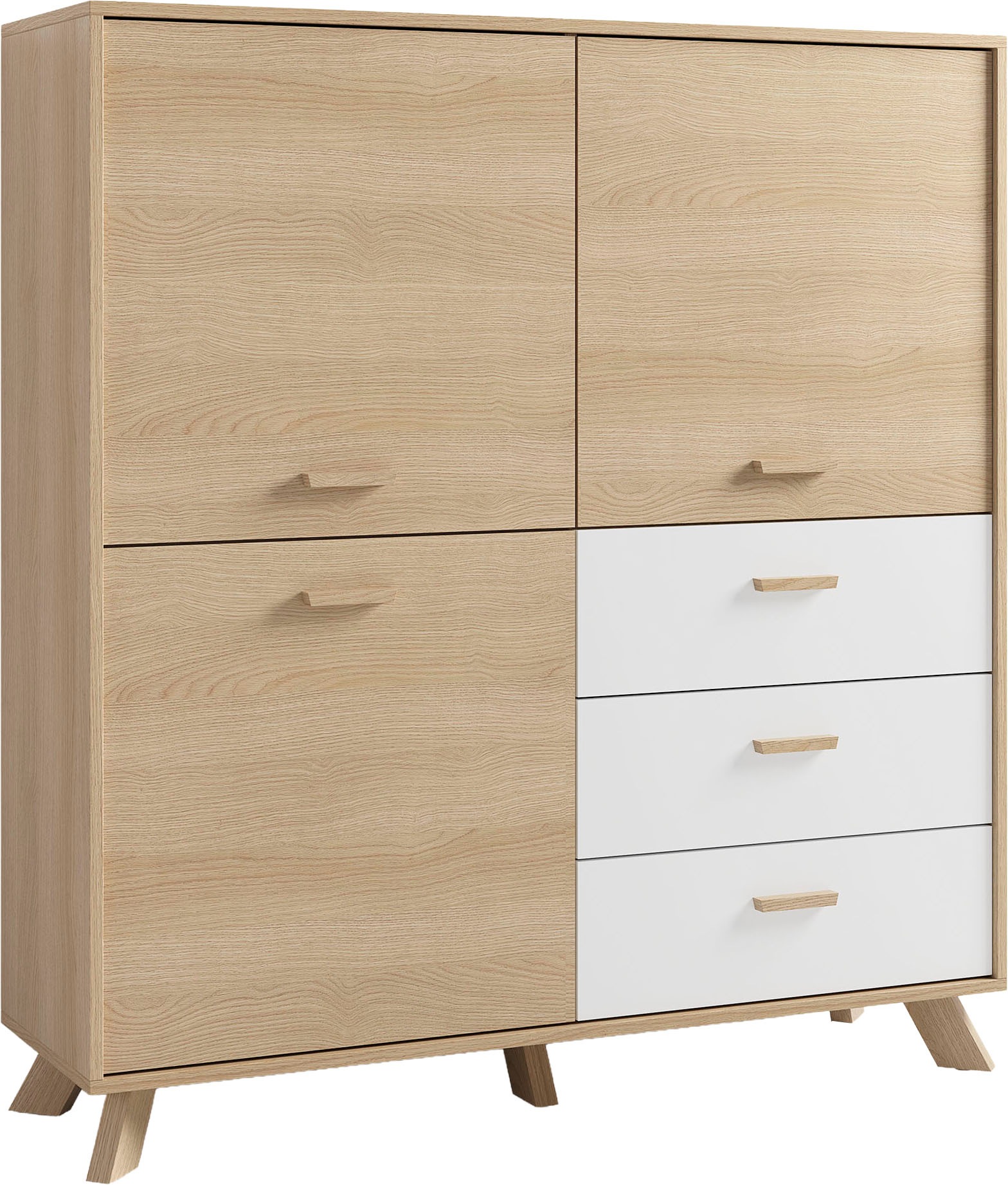 byLIVING Highboard "Bastian" 1 Stk. tlg. mit massiven Holzfüßen und Griffen, natürlicher Eichenlook, 120cm