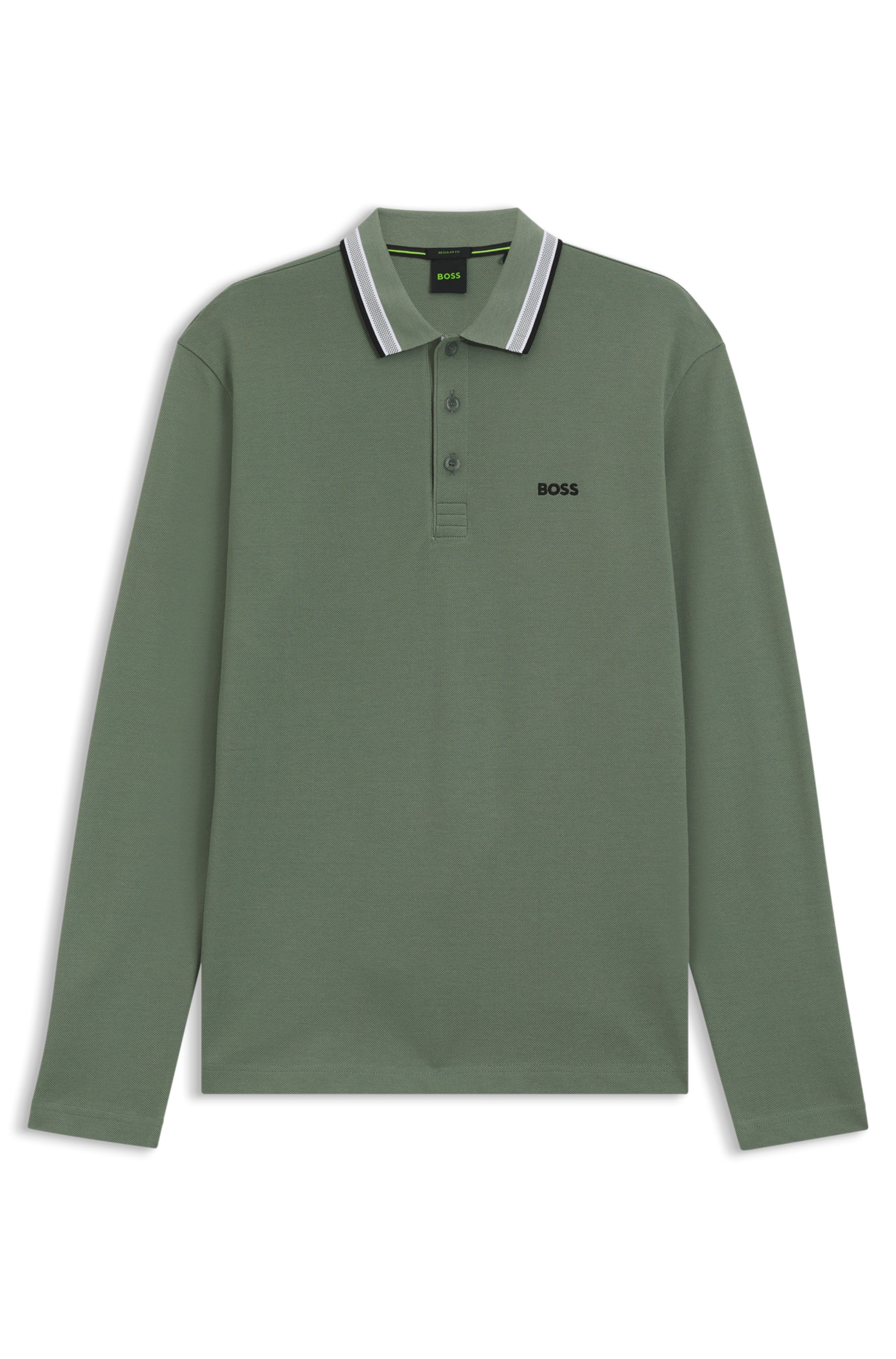 BOSS GREEN Langarm-Poloshirt »Plisy«, mit Streifen am Kragen
