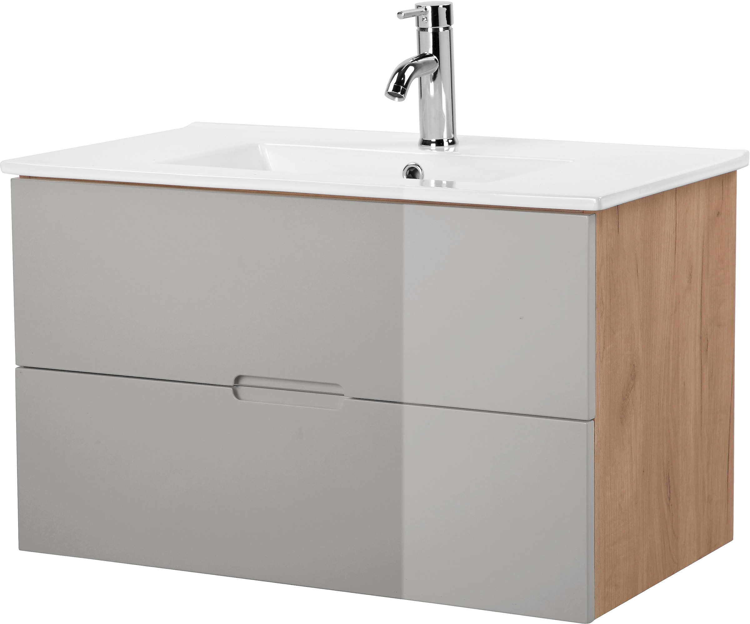 andas Waschtisch »Lund Badezimmerschrank Unterschrank mit Becken«, Waschplatz mit Waschbecken und 2 Auszügen Breite 80 cm