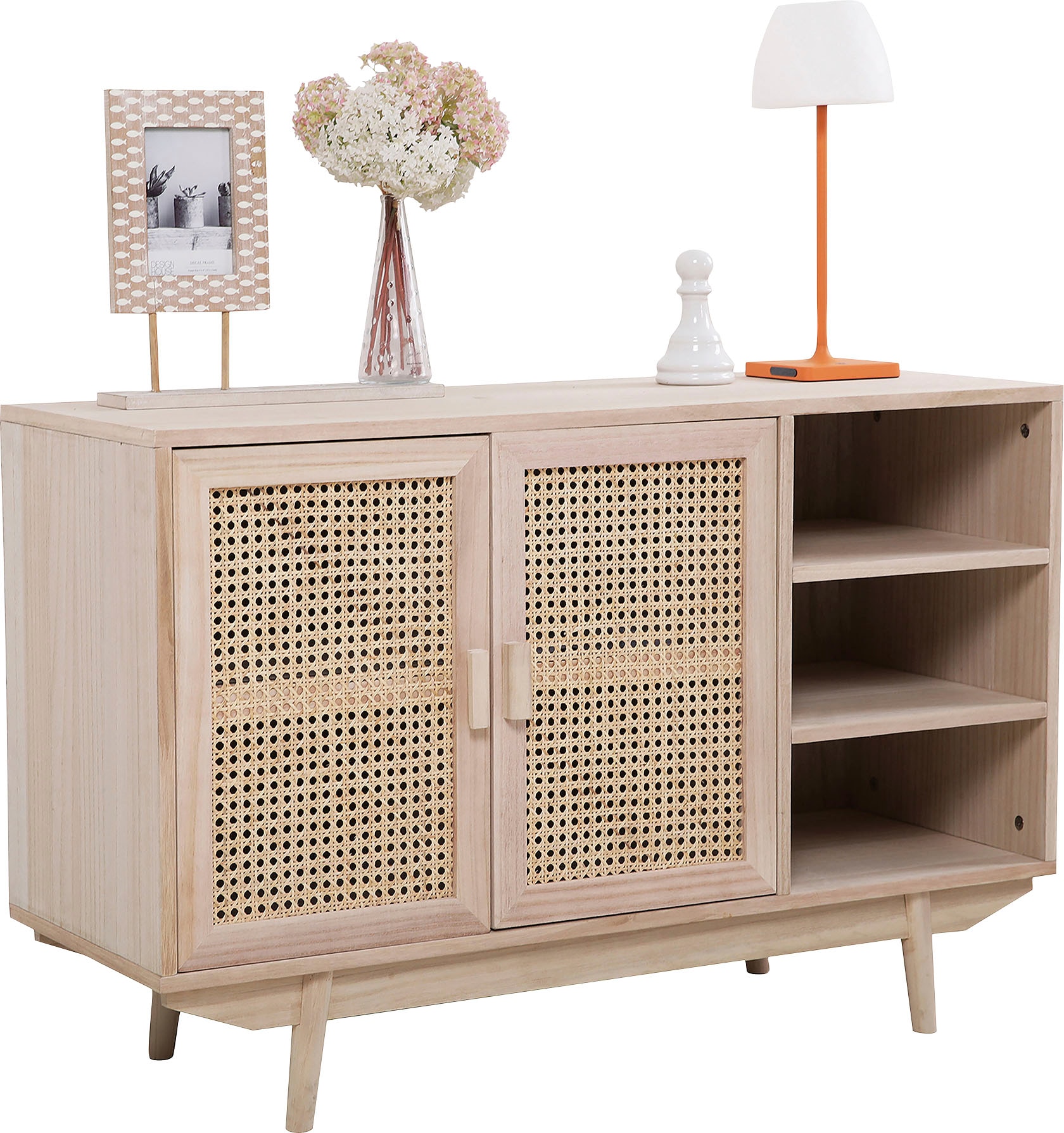 SalesFever Sideboard, Türfronten aus Rattangeflecht, Wiener Geflecht