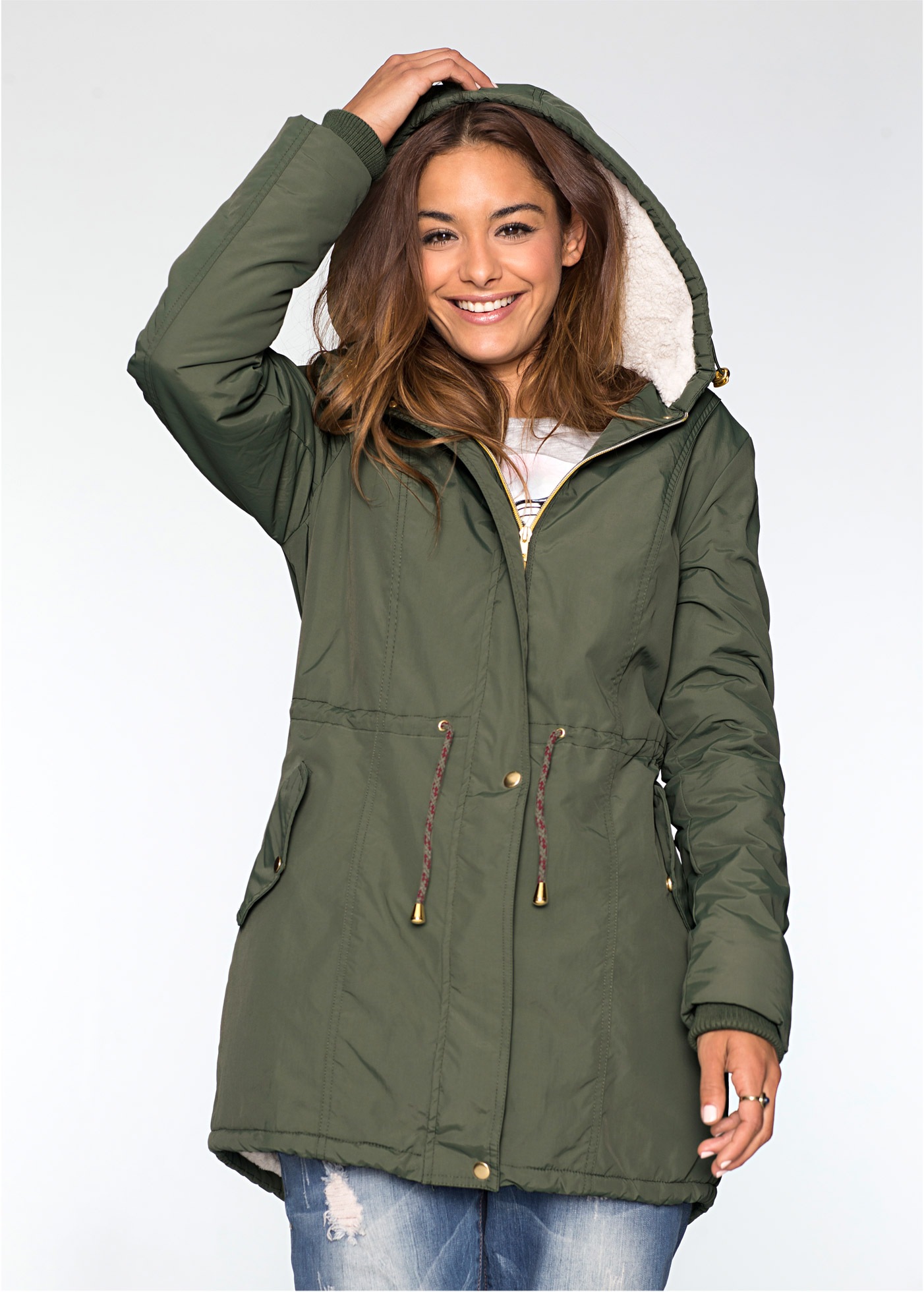 bonprix Parka mit Kapuze Winterjacke als Parka mit Teddy-Fleece und Kapuze