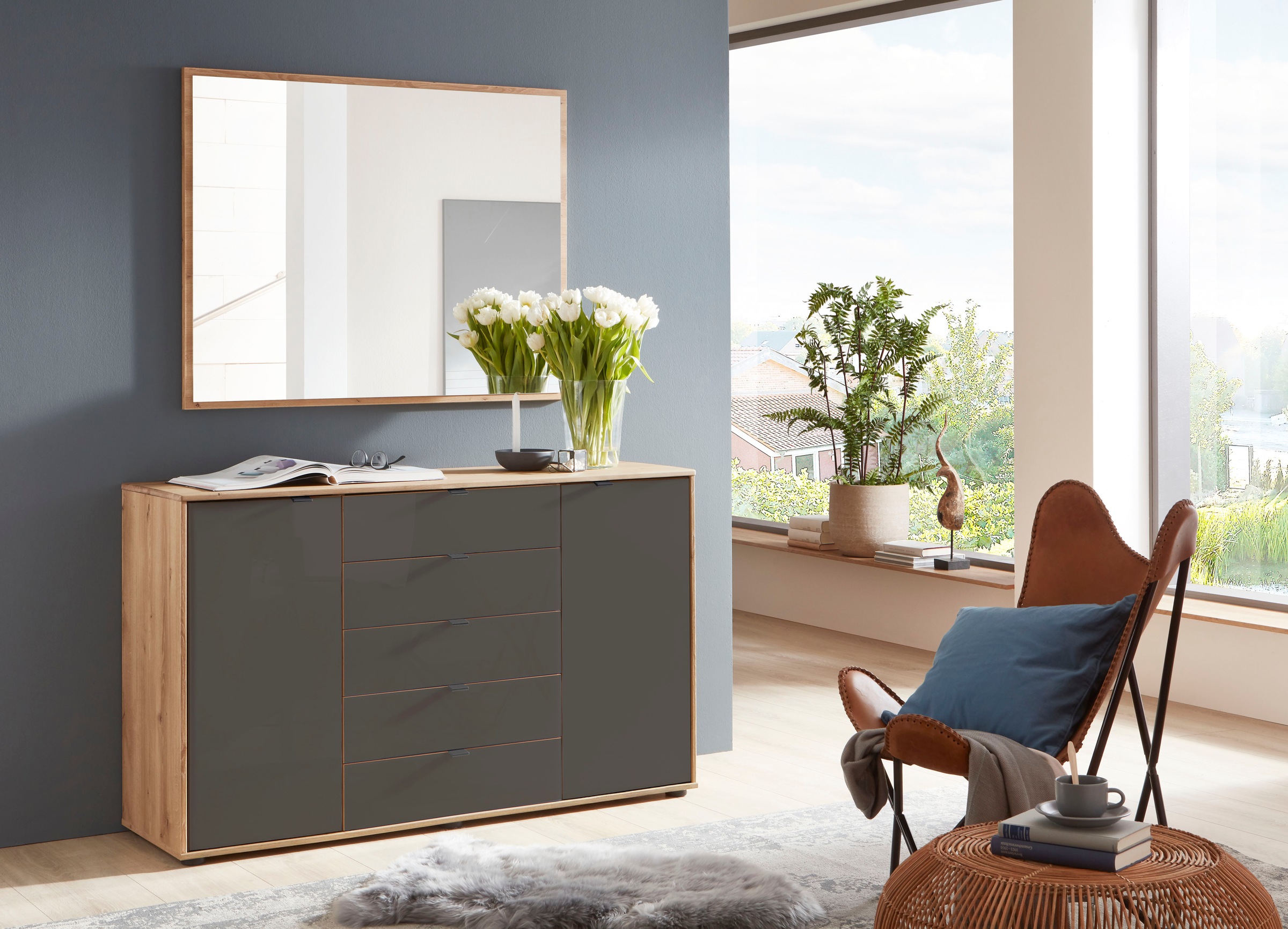 WIEMANN Kombikommode "Cardiff Sideboard, Wäscheschrank, teilmassiv Bianco-Eiche, Schubladen" Kommode 141x86x43 cm, braun, mit Dämpfung, MADE IN GERMANY, verschiedenen Ausführungen, inklusive Einlegeböden