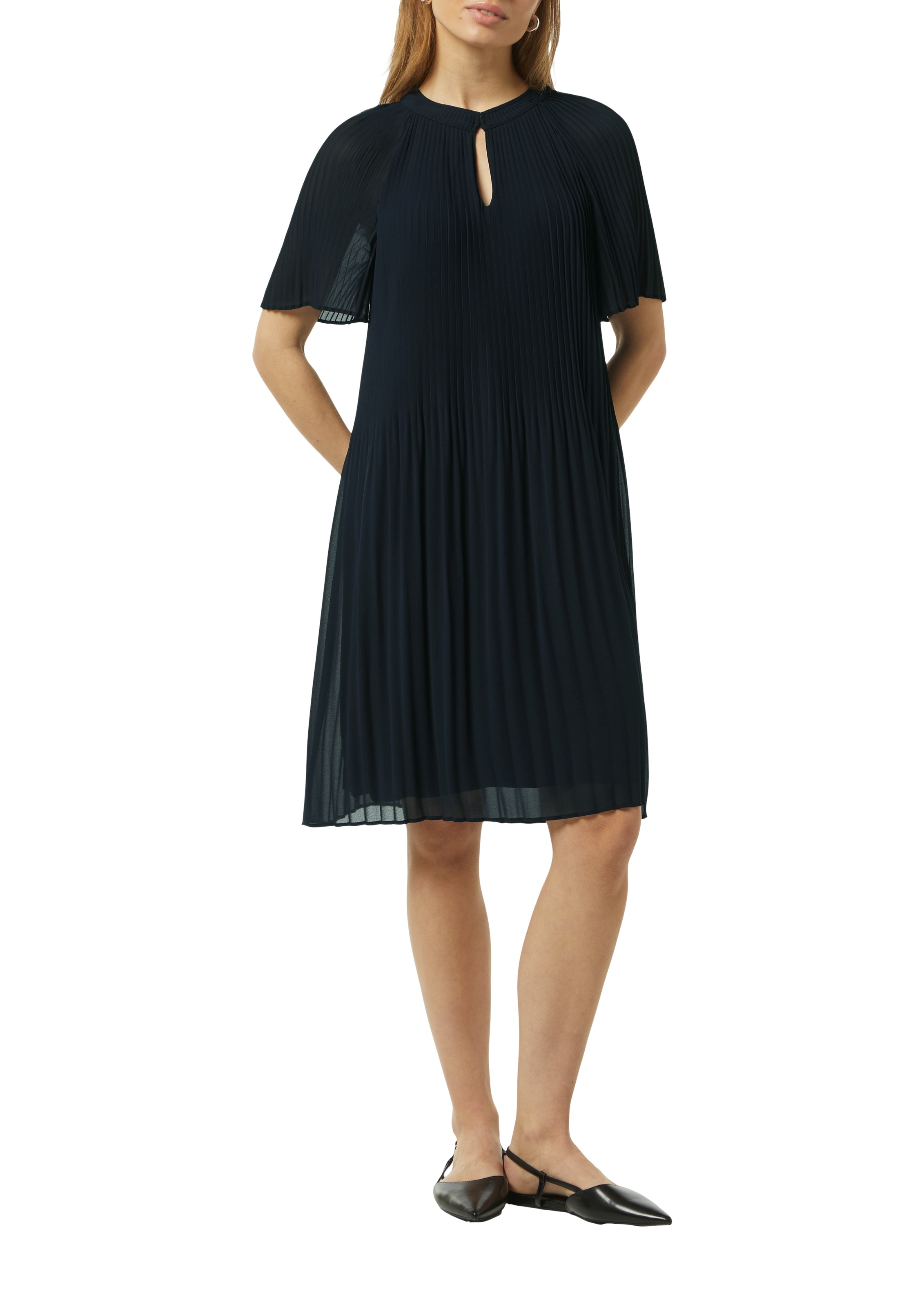 Comma Midikleid Ohne Taschen aus Chiffon, mit Plissee-Falten