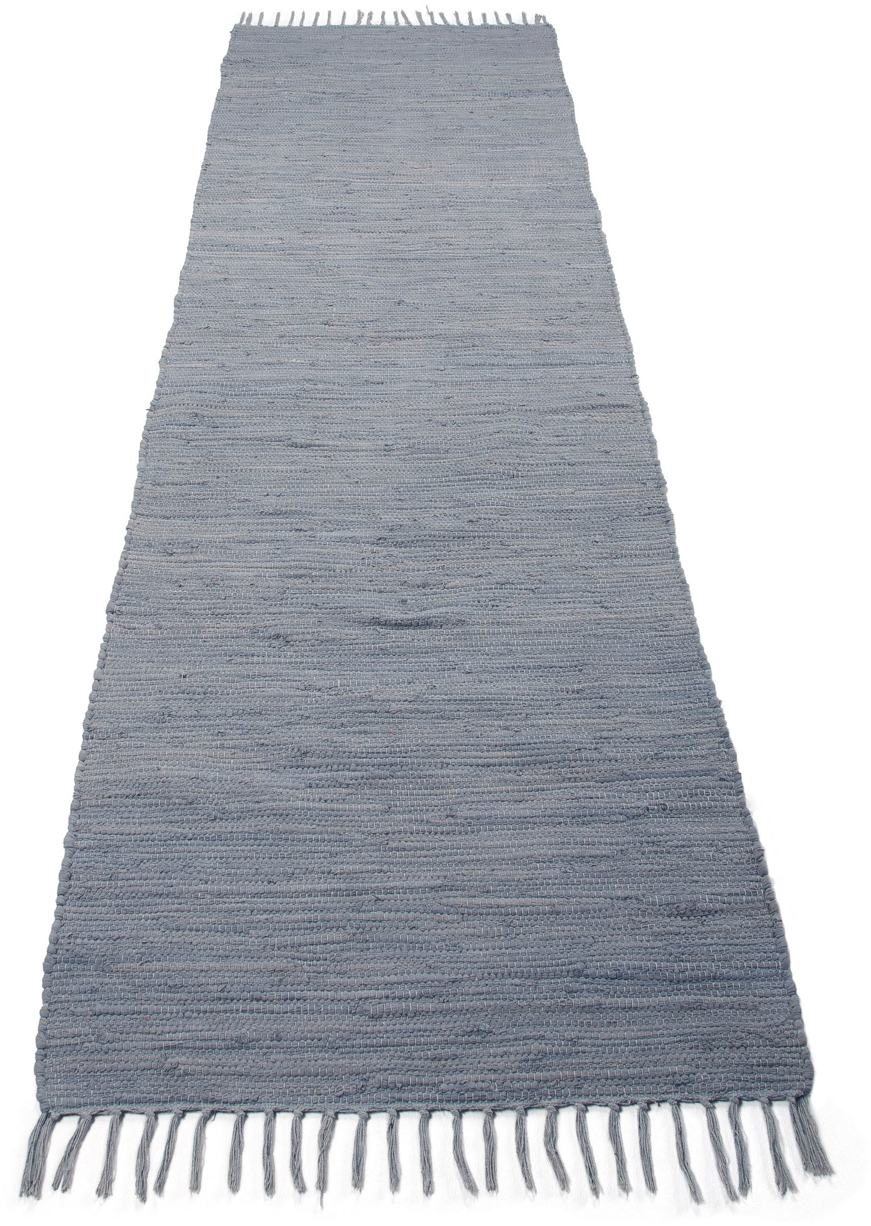 carpetfine Teppich »Kelim Chindi uni, auch als Läufer«, rechteckig, 5 mm Höhe, Wendeteppich, reine Baumwolle, handgewebt, Uni-Farben, mit Fransen