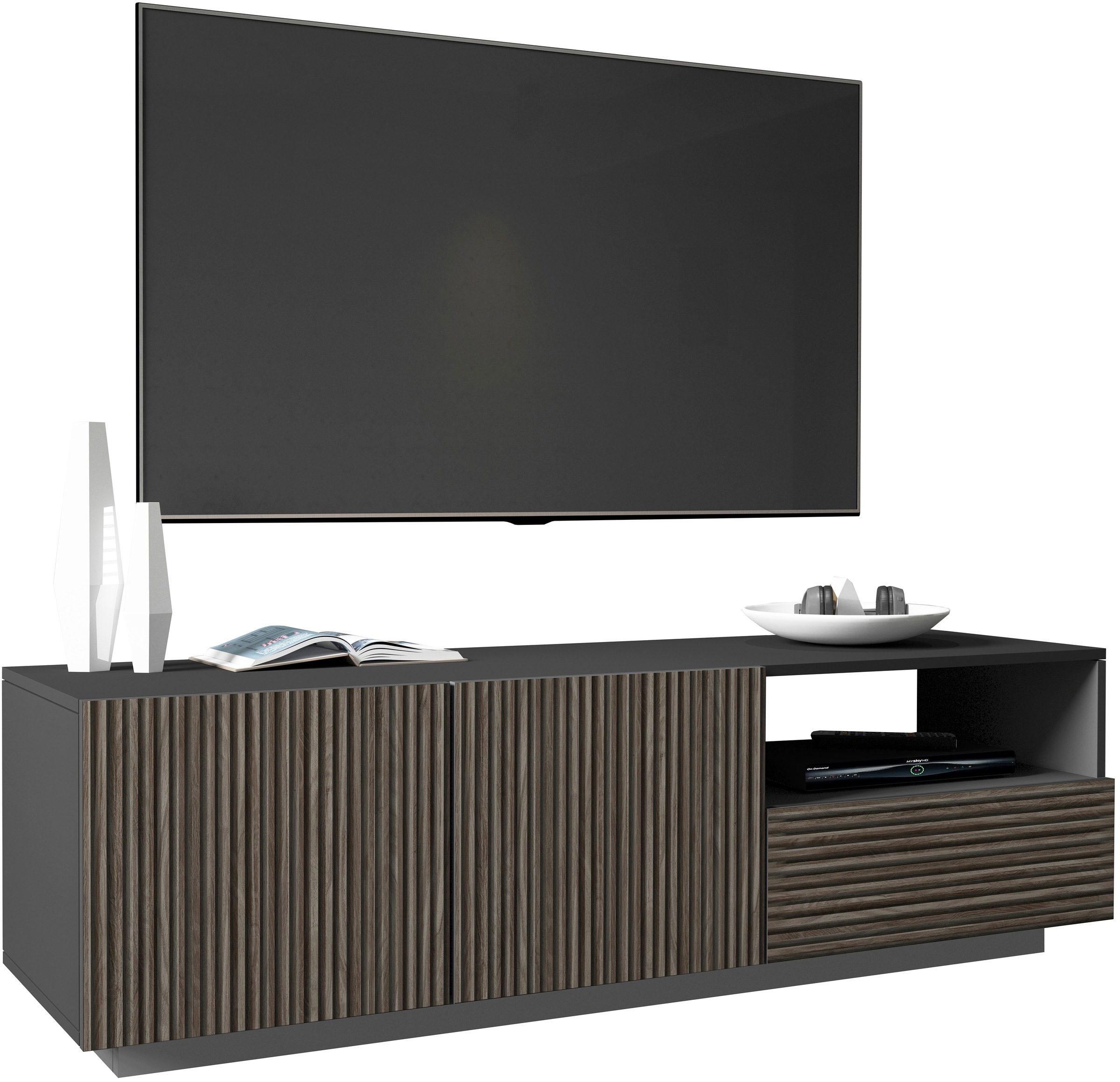 INOSIGN Lowboard »Vega,Lowboard,TV Board,TV Schrank,150 cm«, mit 2 Türen und 1 Schublade,Fronten mit Rillen-Optik