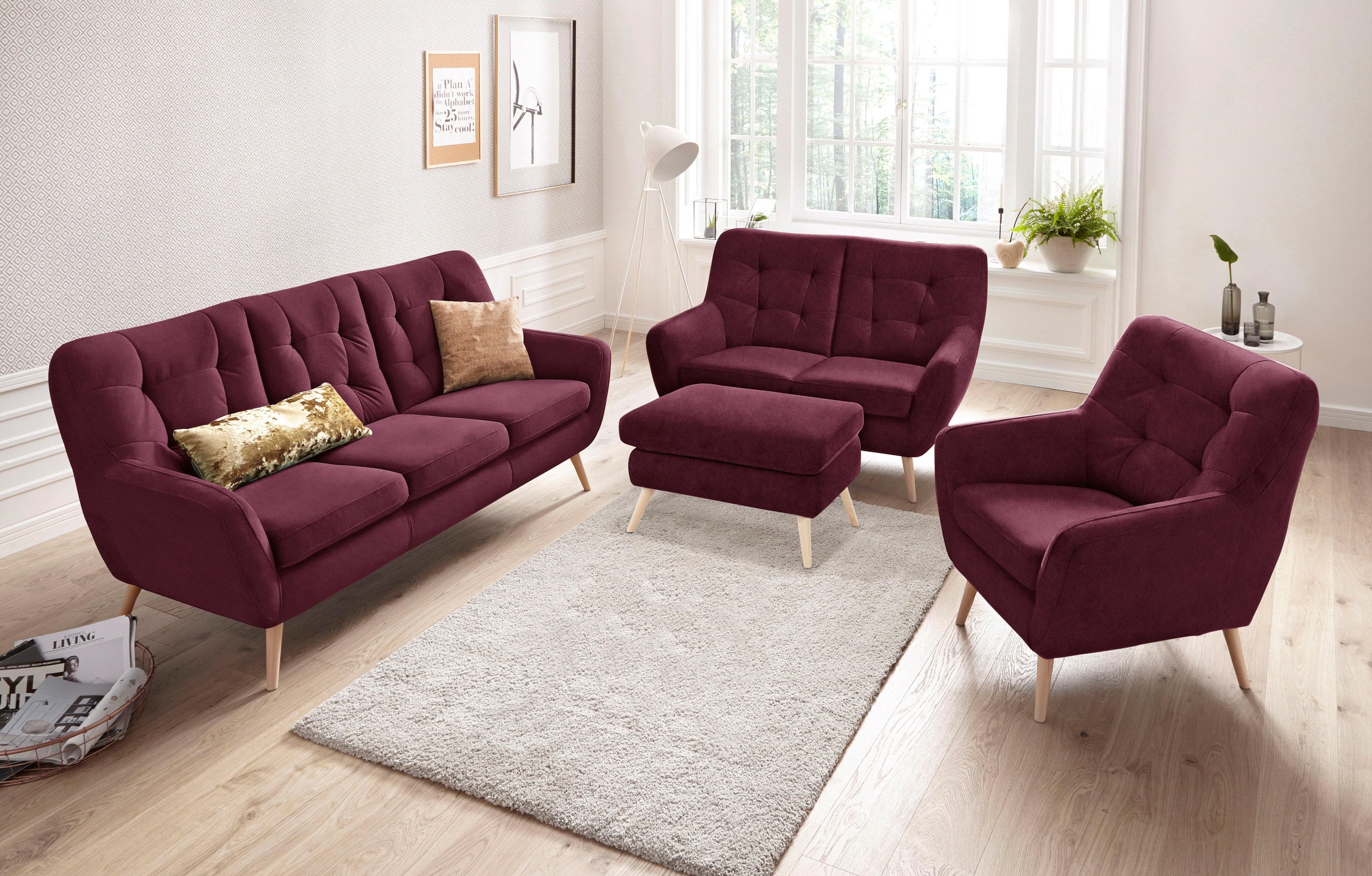 exxpo - sofa fashion Hocker »Scandi bequem und elegant mit hohem Holzfuss«, bequem und elegant mit hohem Holzfuss