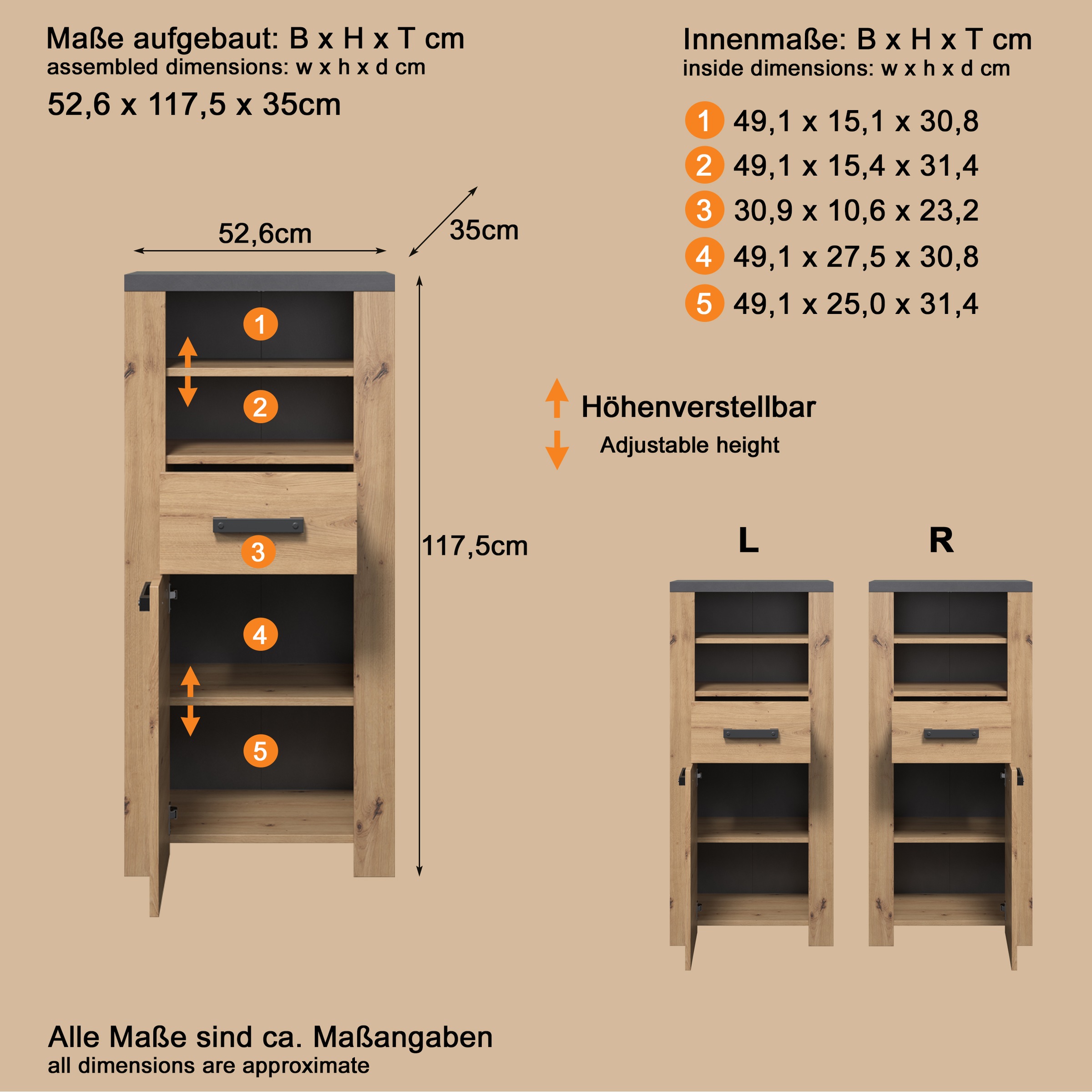 welltime Midischrank »Ambres«, (1 St.), Badschrank in matter Echtholzoptik - Masse (B/T/H) 53/35/118 cm