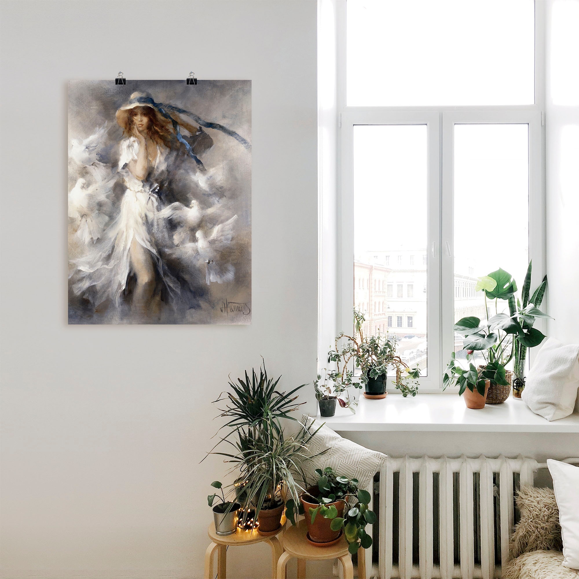 Artland Wandbild »Tauben«, Frau, (1 St.), als Leinwandbild, Poster in verschied. Grössen