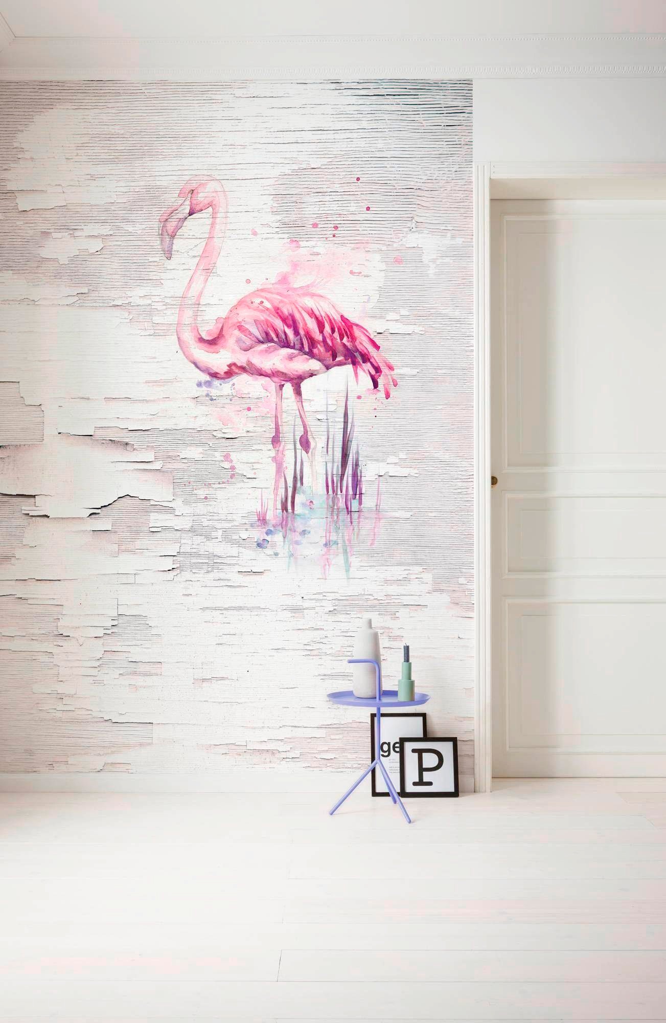 Komar Vliestapete »Digitaldruck Vlies - Pink Flamingo - Grösse 200 x 250 cm«, bedruckt, Wohnzimmer, Schlafzimmer