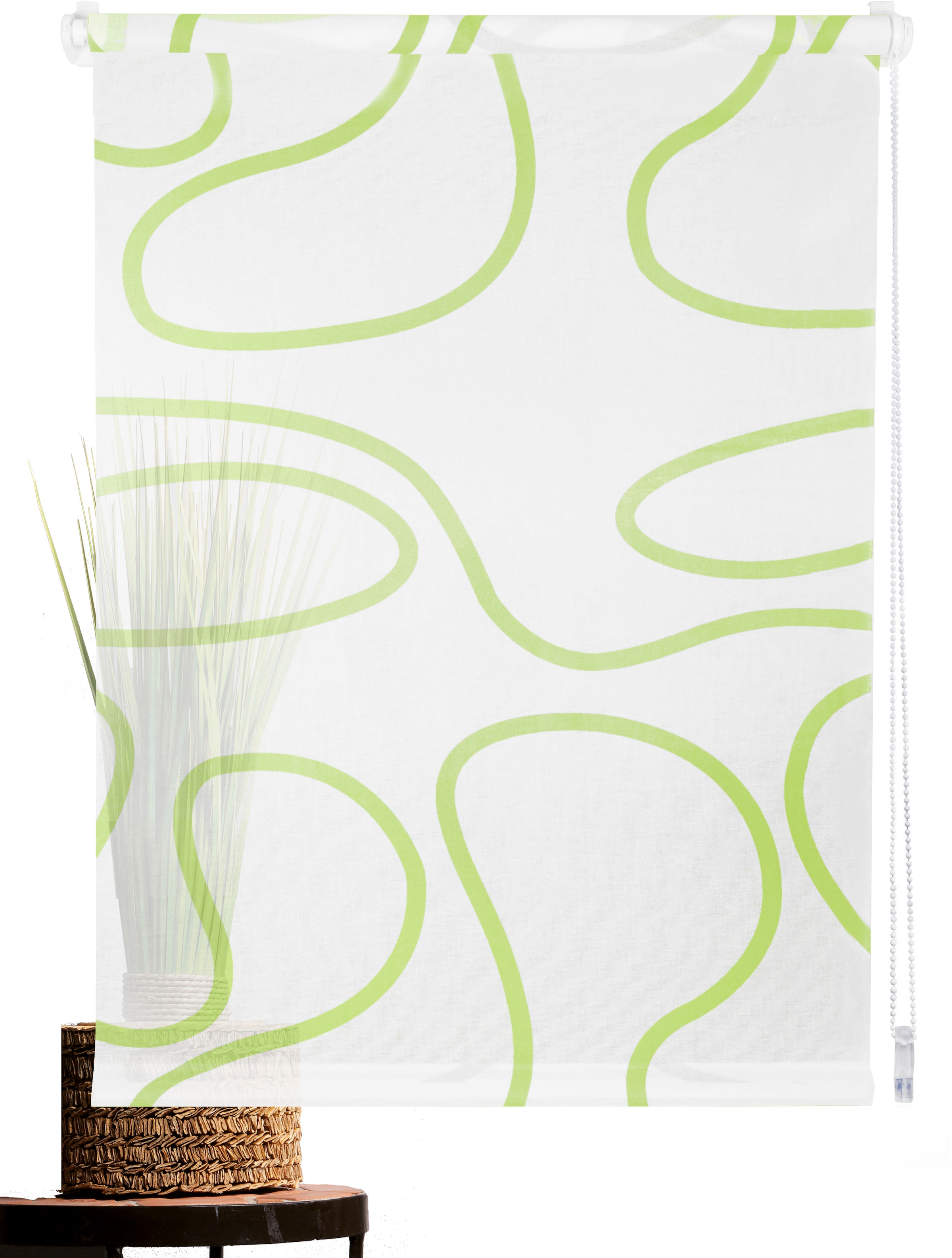 mydeco Seitenzugrollo »Win move«, Lichtschutz, Sichtschutz, ohne Bohren, freihängend, mit stylischem Muster