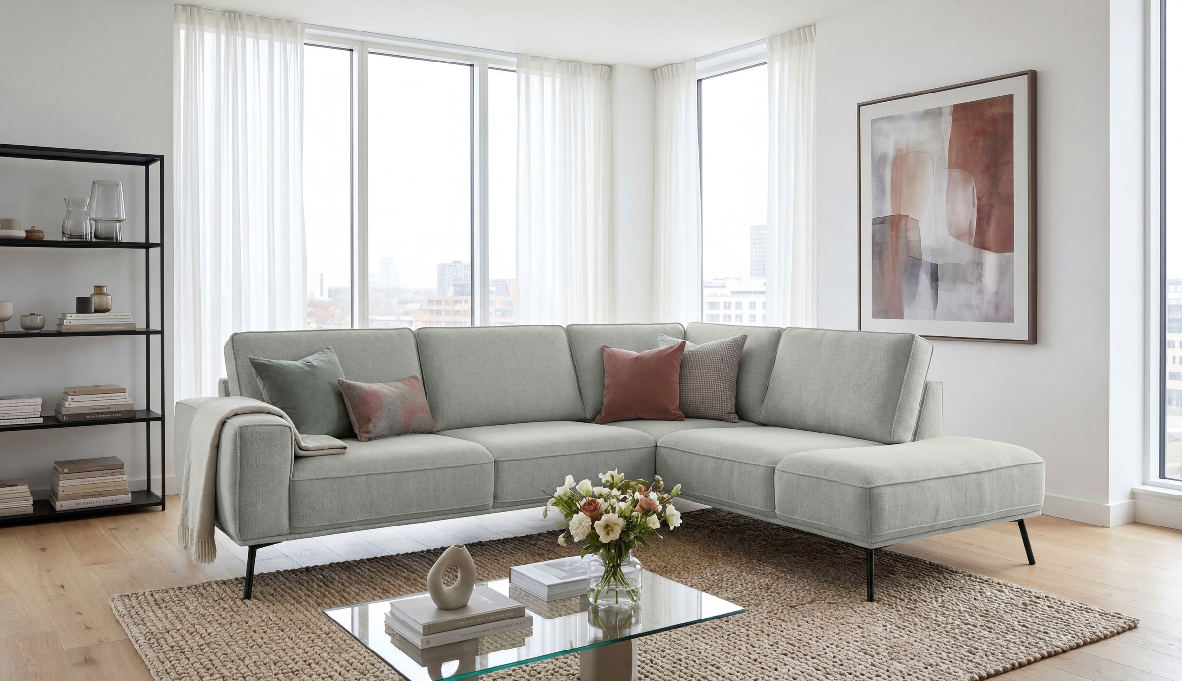 GOODproduct Ecksofa "Vosby" 260 cm, Chenille, mit dekorativer Kedernaht, Wellenunterfederung