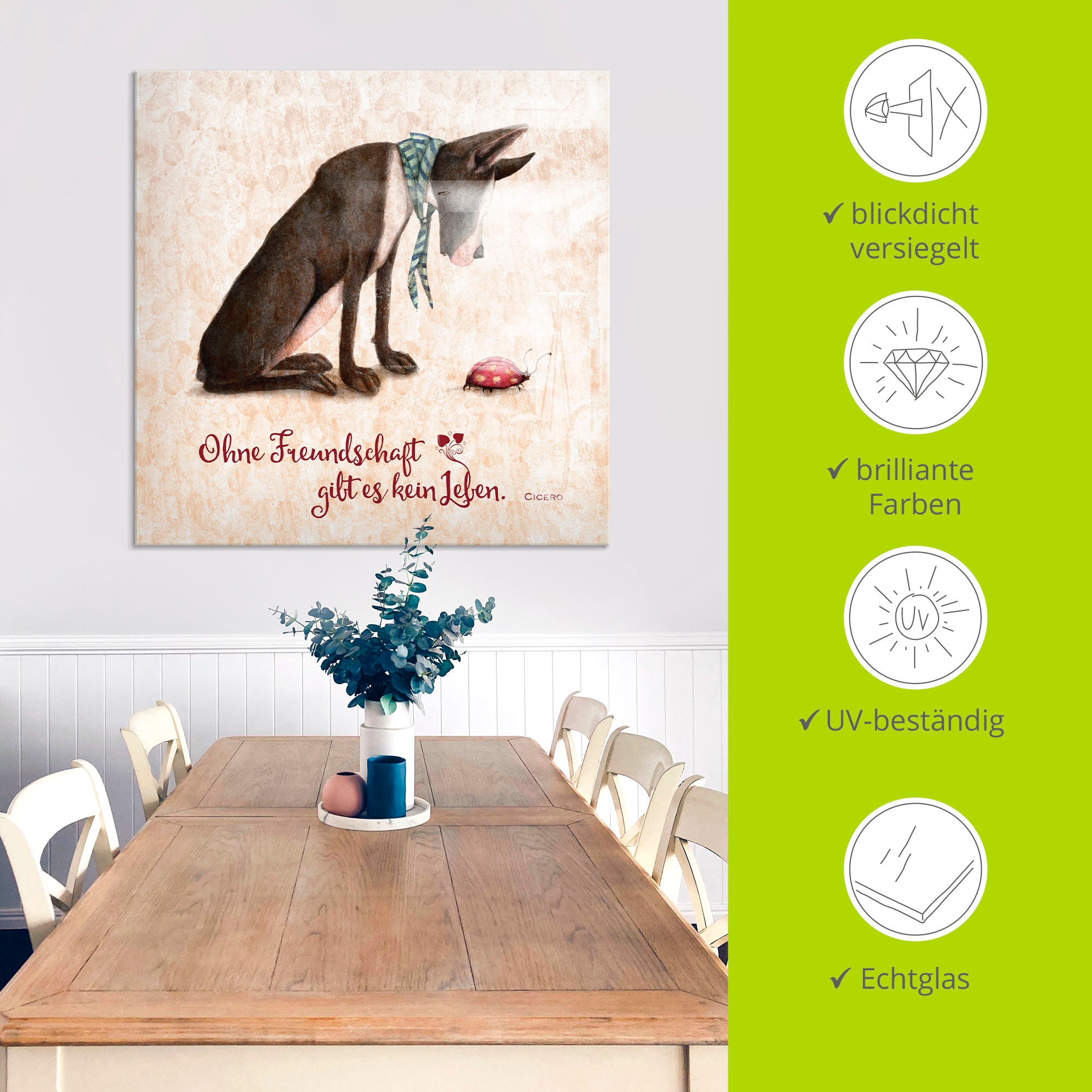 Artland Glasbild »Lebensweisheit Freundschaft«, Tiere, (1 St.), in verschiedenen Grössen
