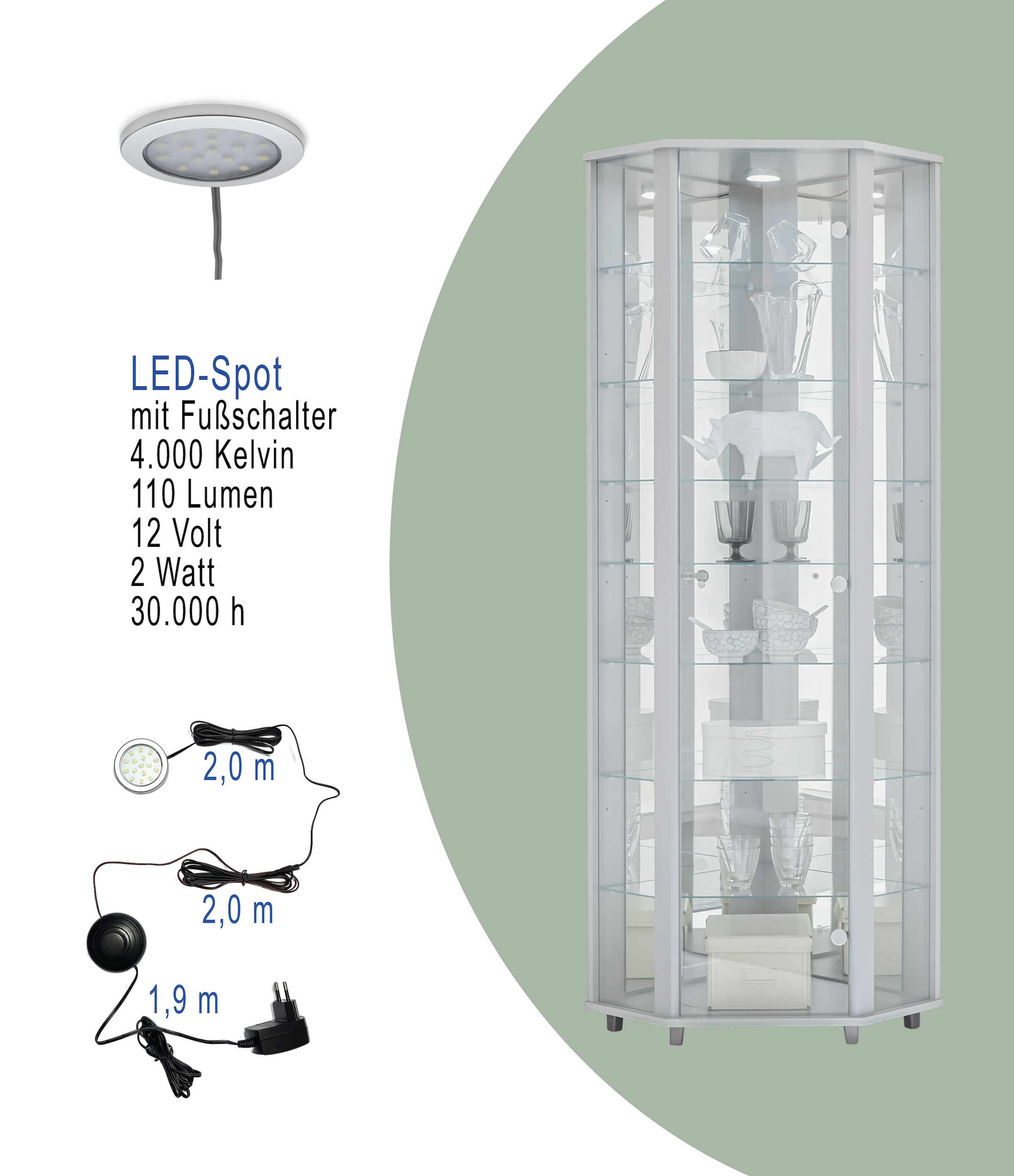 fif möbel Eckvitrine »TRIO Höhe ca. 172 cm, ink. Beleuchtung«, Eckvitrine/Glasvitrine 1x Glastür, perfekt für Sammler, Sammlervitrine