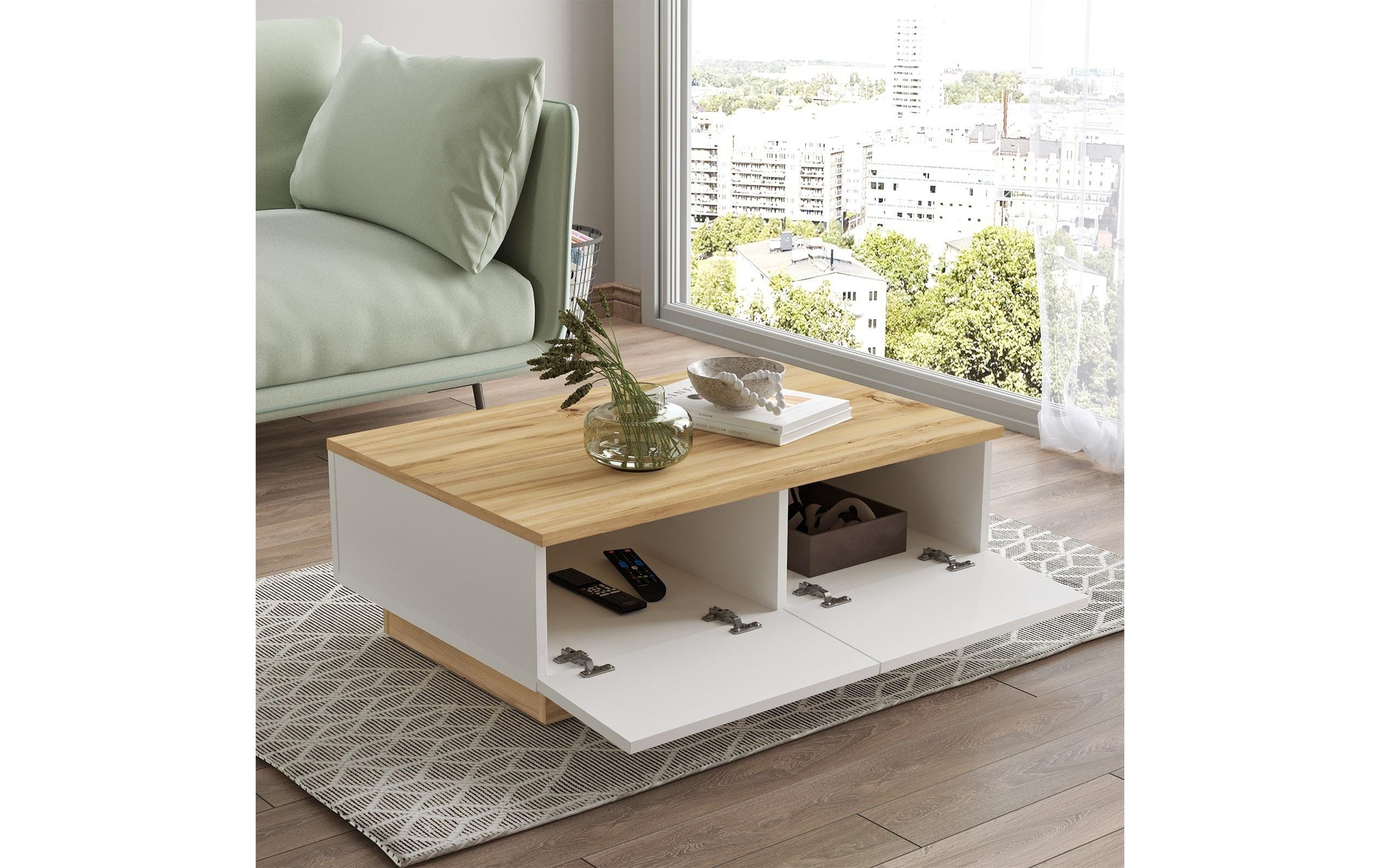 WOODY FASHION Beistelltisch »90 x 31,6 x 60 cm, Nature/Weiss«