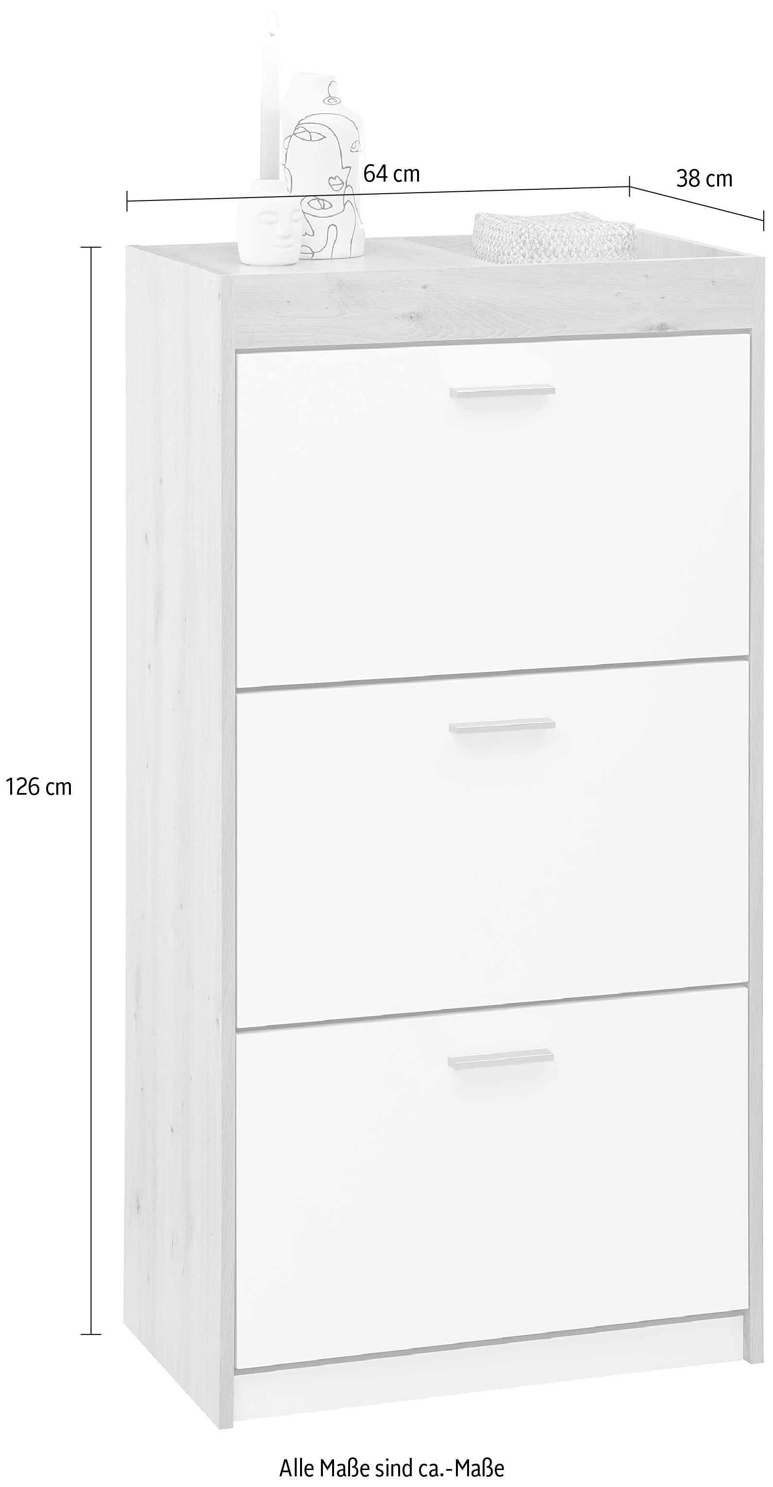 HBZ Schuhschrank »Paris weiss matt, BxHxT 64x126x38 cm«, (1 St.), Schuhkipper mit 3 Klappen, Platz für ca. 12-18 Paar Schuhe
