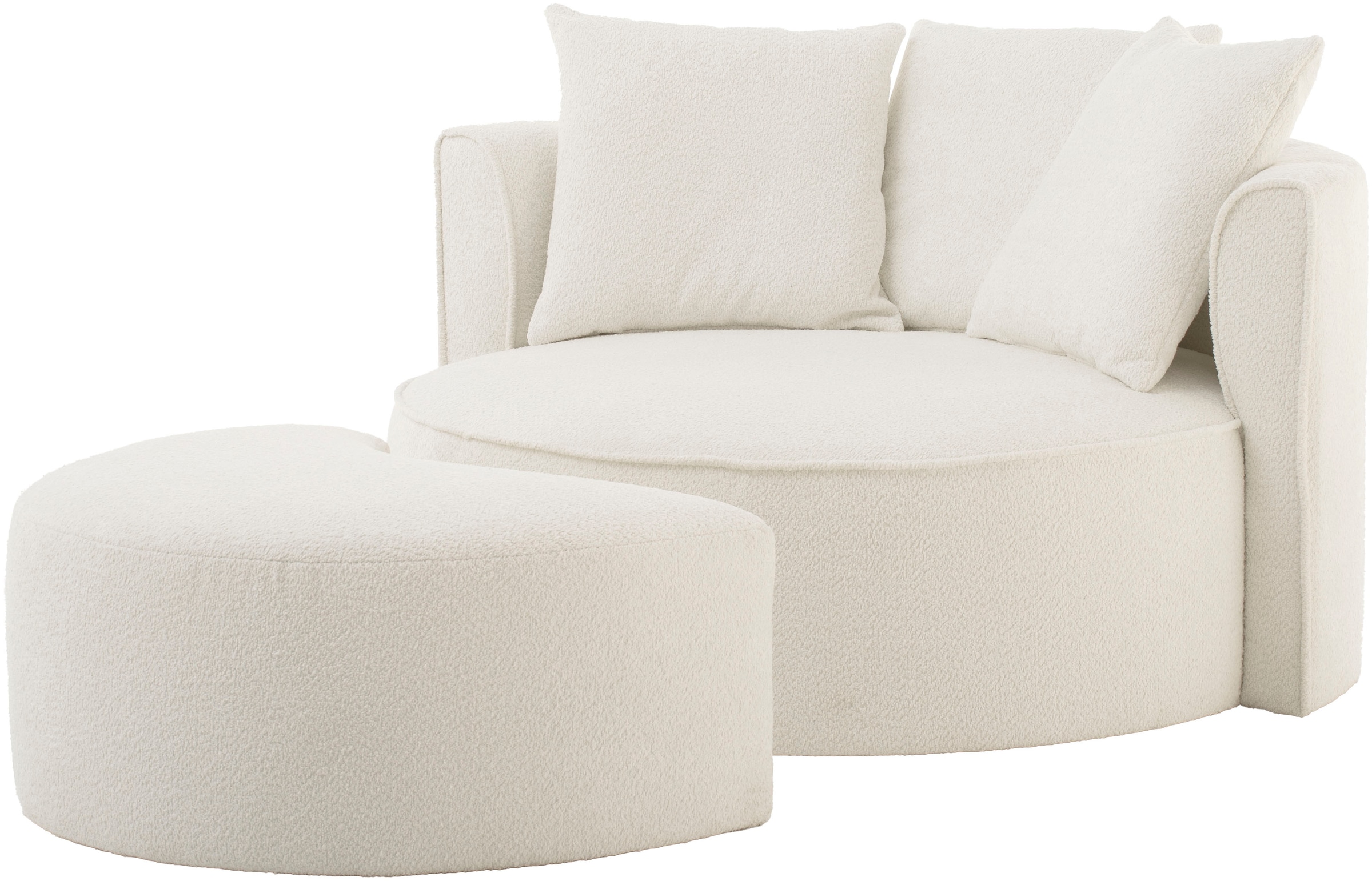 LeGer Home by Lena Gercke XXL-Sessel »Isalie, Rundsessel mit Hocker, Lesesessel, Loveseat, Big-Sessel«, (Set), trendige Stoffe, mit 3 Zierkissen, grosse Sitzfläche