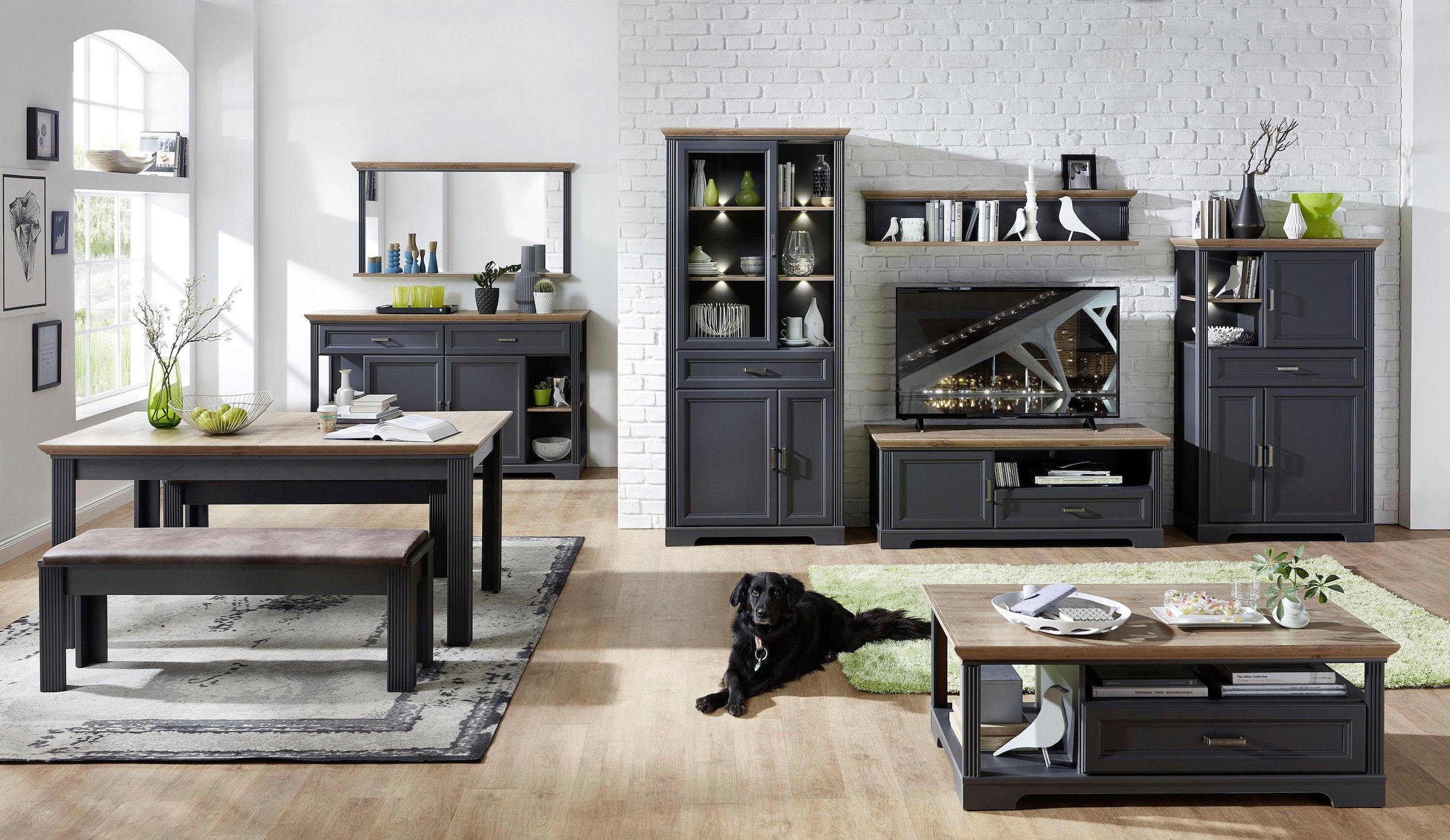 Innostyle Sideboard »Jasmin«, Breite 171 cm, 2 Holztüren, 2 Schubkästen, 4 offene Fächere