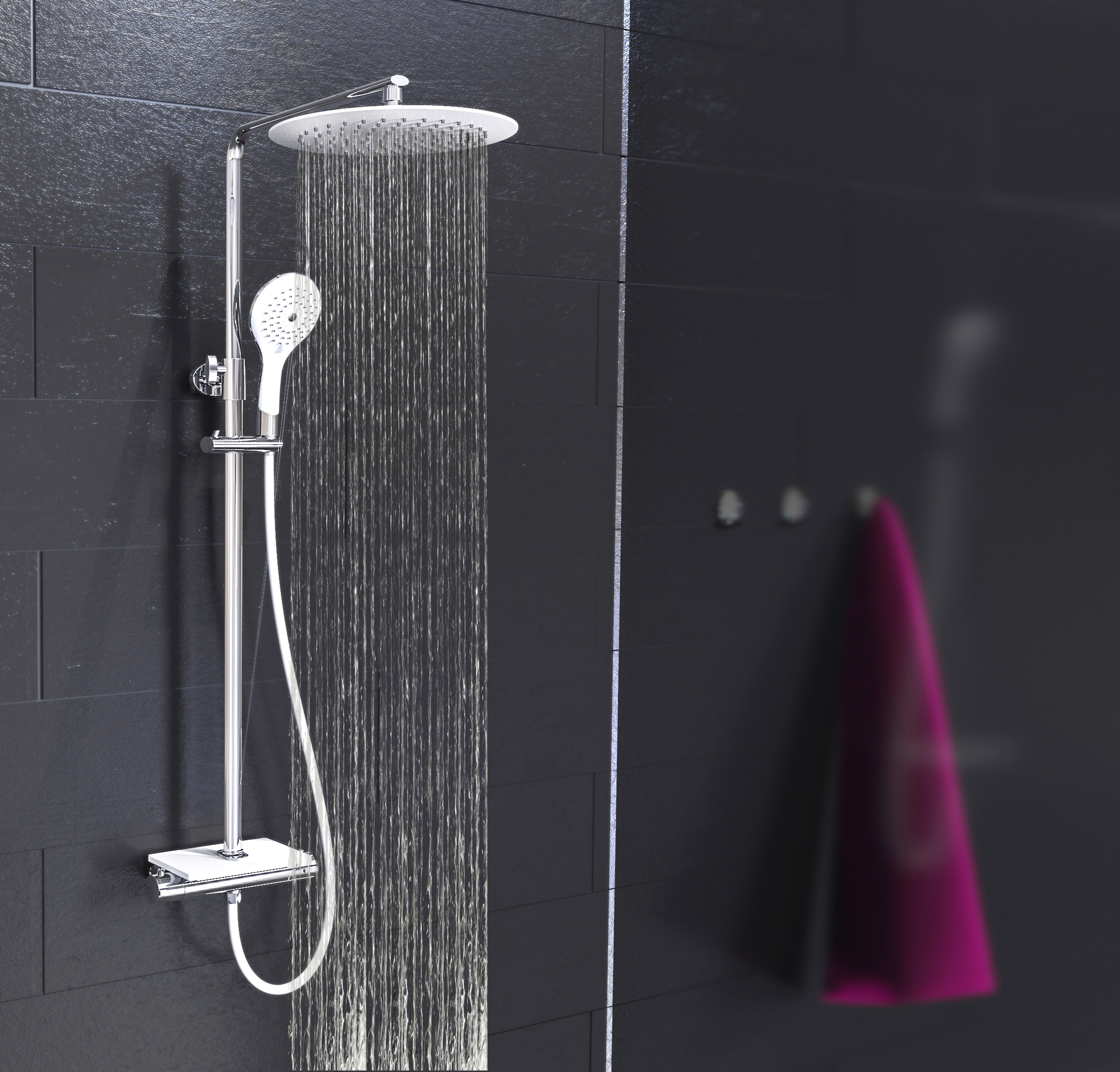 Eisl Brausegarnitur »Grande Vita«, Duschsystem mit Thermostat und Ablage, Regendusche mit Wandhalterung