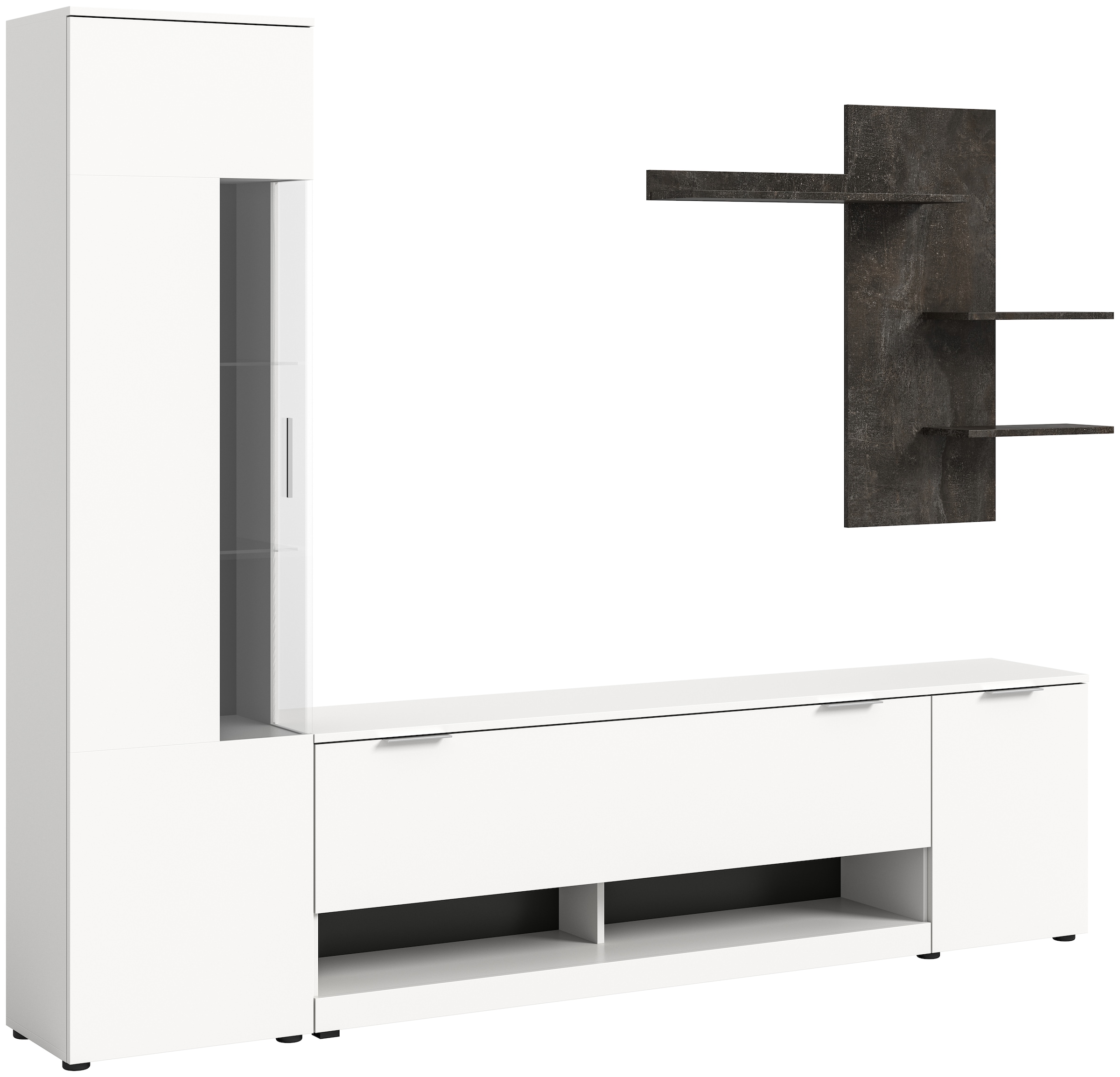 INOSIGN Wohnwand »Porto, Breite 250cm, in Weiss/Beton Nachbildung«, (3 St.), TV-Wand, Mediawand, Lowboard, Vitrine, Wandboard