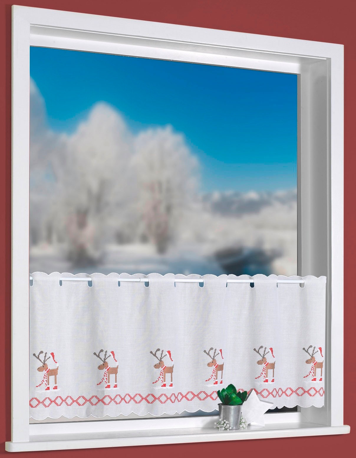 Weckbrodt Scheibengardine "Weihnachtselche" Stangendurchzug 1 Stk. tlg. Bistro, Batic, echte Stickerei, Weihnachten, Gardine, Store