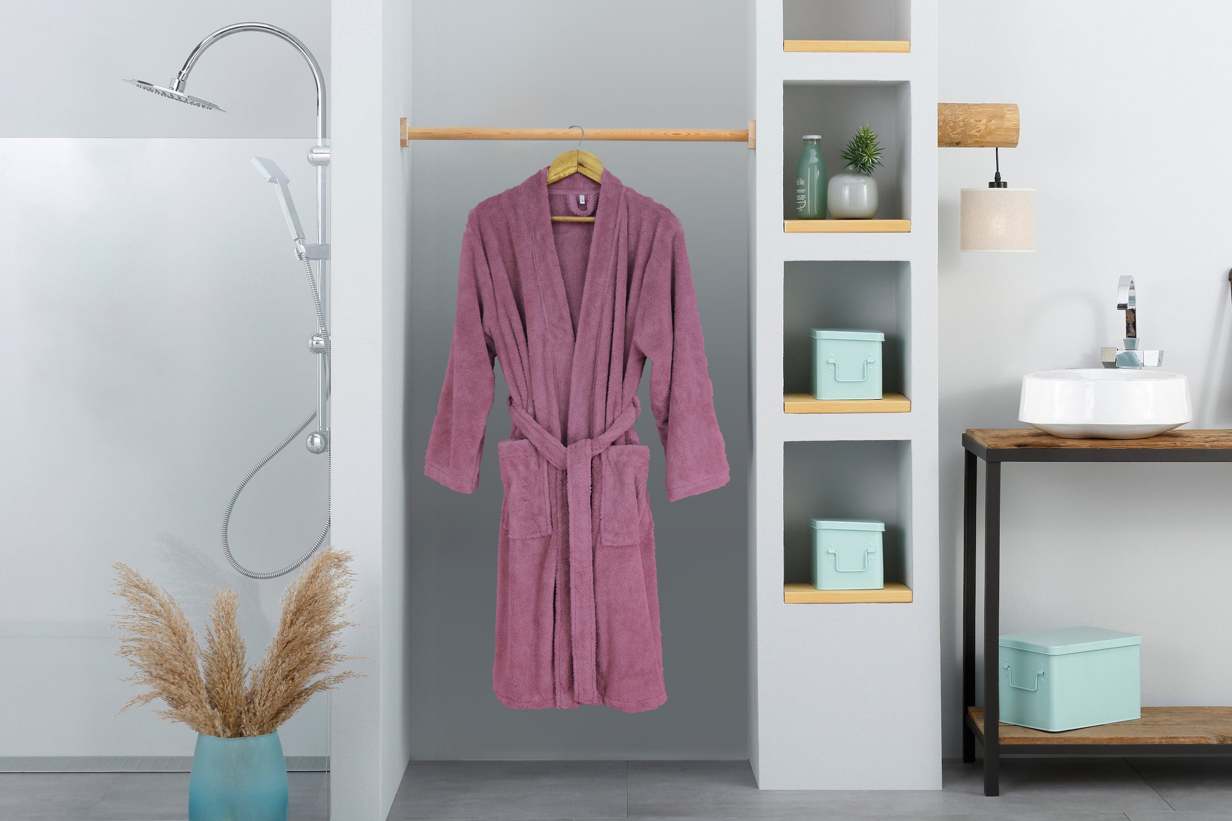 my home Unisex-Bademantel »Lillou Kimono, ideal für Sauna & Spa, Hotelbademantel, Morgenmantel«, (1 St.), kuschelig weicher Fleece, plüsch, für Damen und Herren, XS-3XL