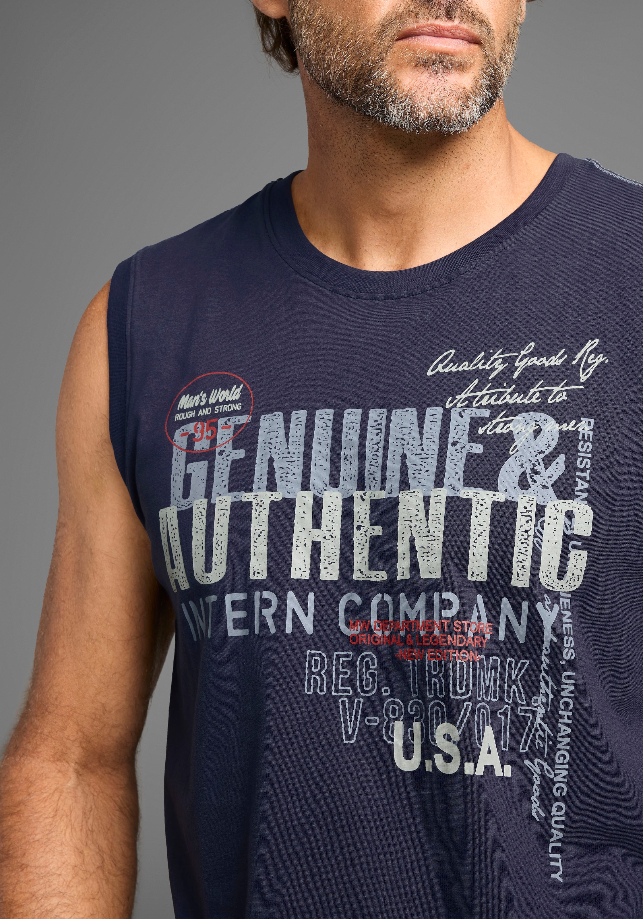 Man's World Muscleshirt, ohne Ärmel, bedruckt, Rundhalsausschnitt, aus Baumwolle