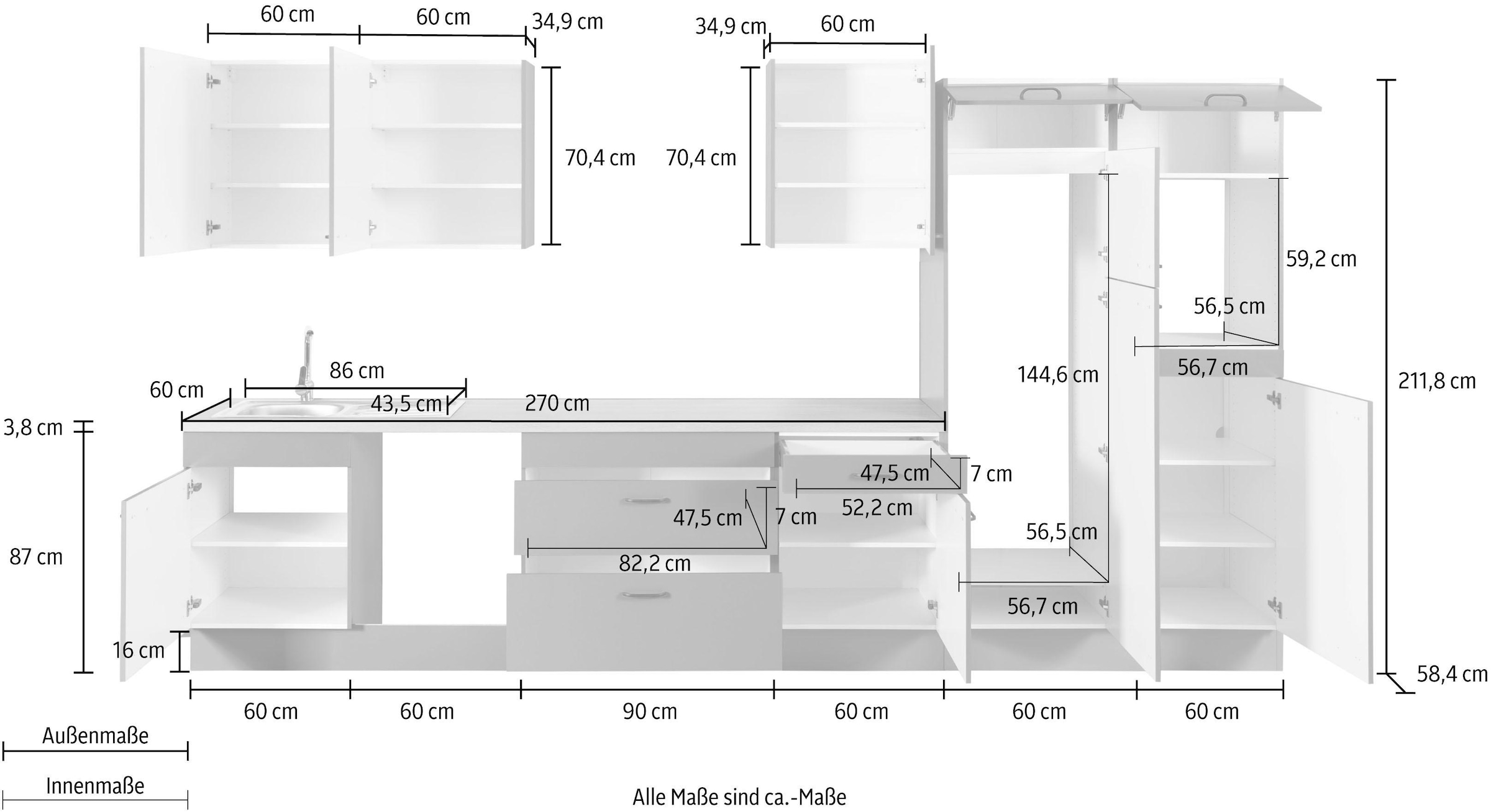 OPTIFIT Küchenzeile »Elga«, Premium-Küche, Soft-Close-Funktion, grossen Vollauszügen, Breite 390 cm