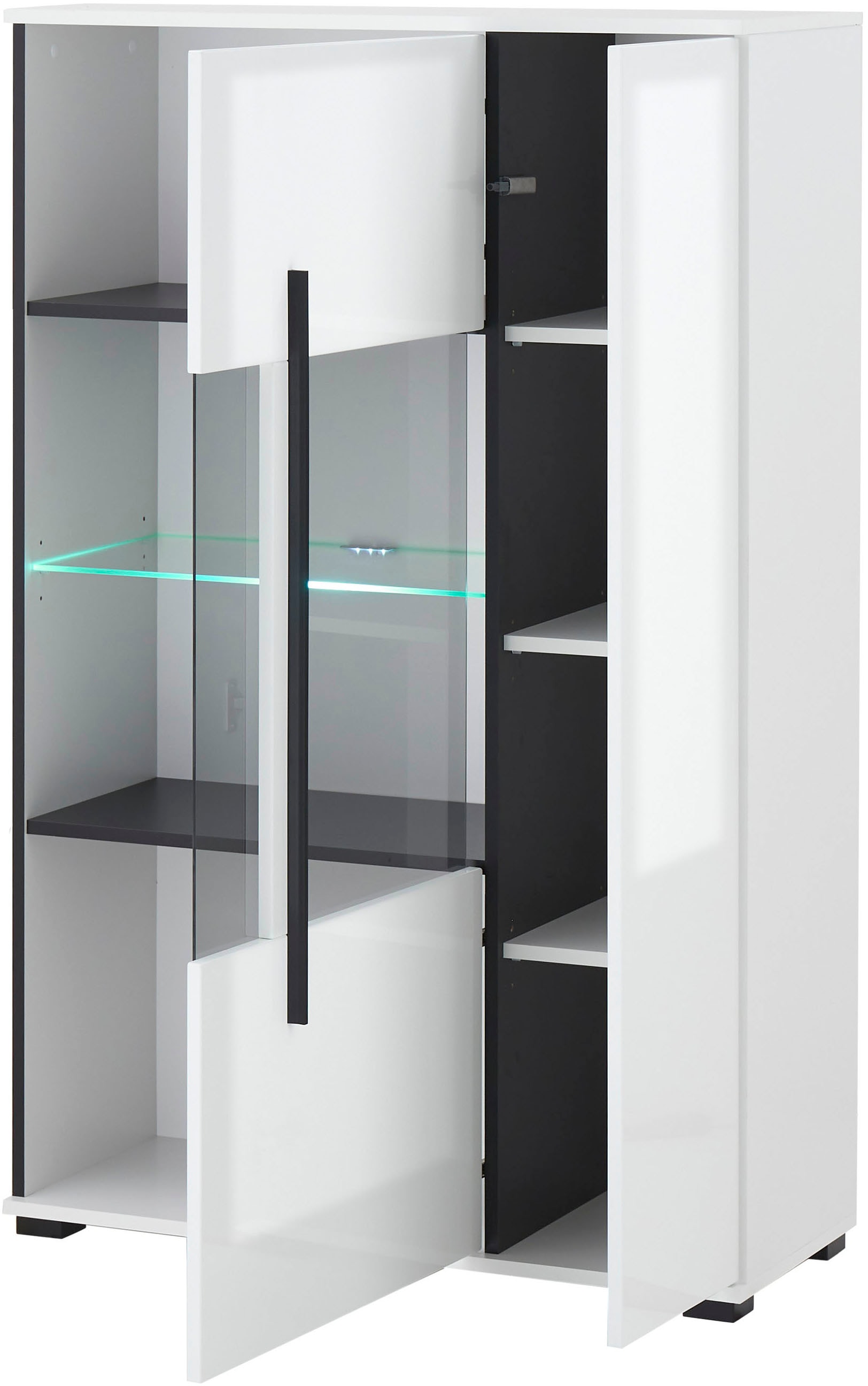 INOSIGN Vitrine »Cantara, Vitrinenschrank in Eiche Evoke oder weiss, Standvitrine«, schwarzer Stangengriff, ausreichend Stauraum, vielseitig einsetzbar