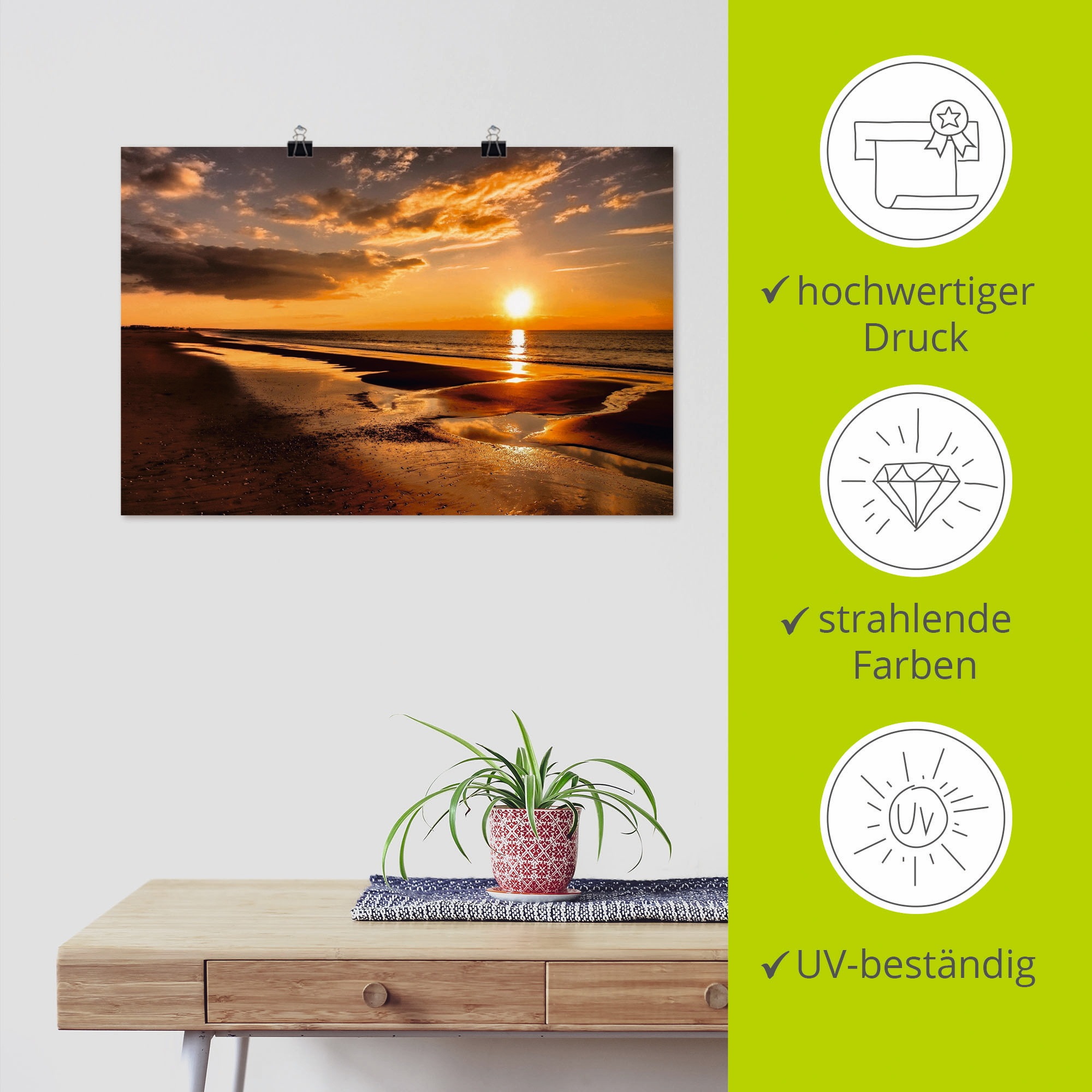 Artland Wandbild »Sonnenuntergang am Mittelmeer«, Strand, (1 St.), als Leinwandbild, Poster, Wandaufkleber in verschied. Grössen