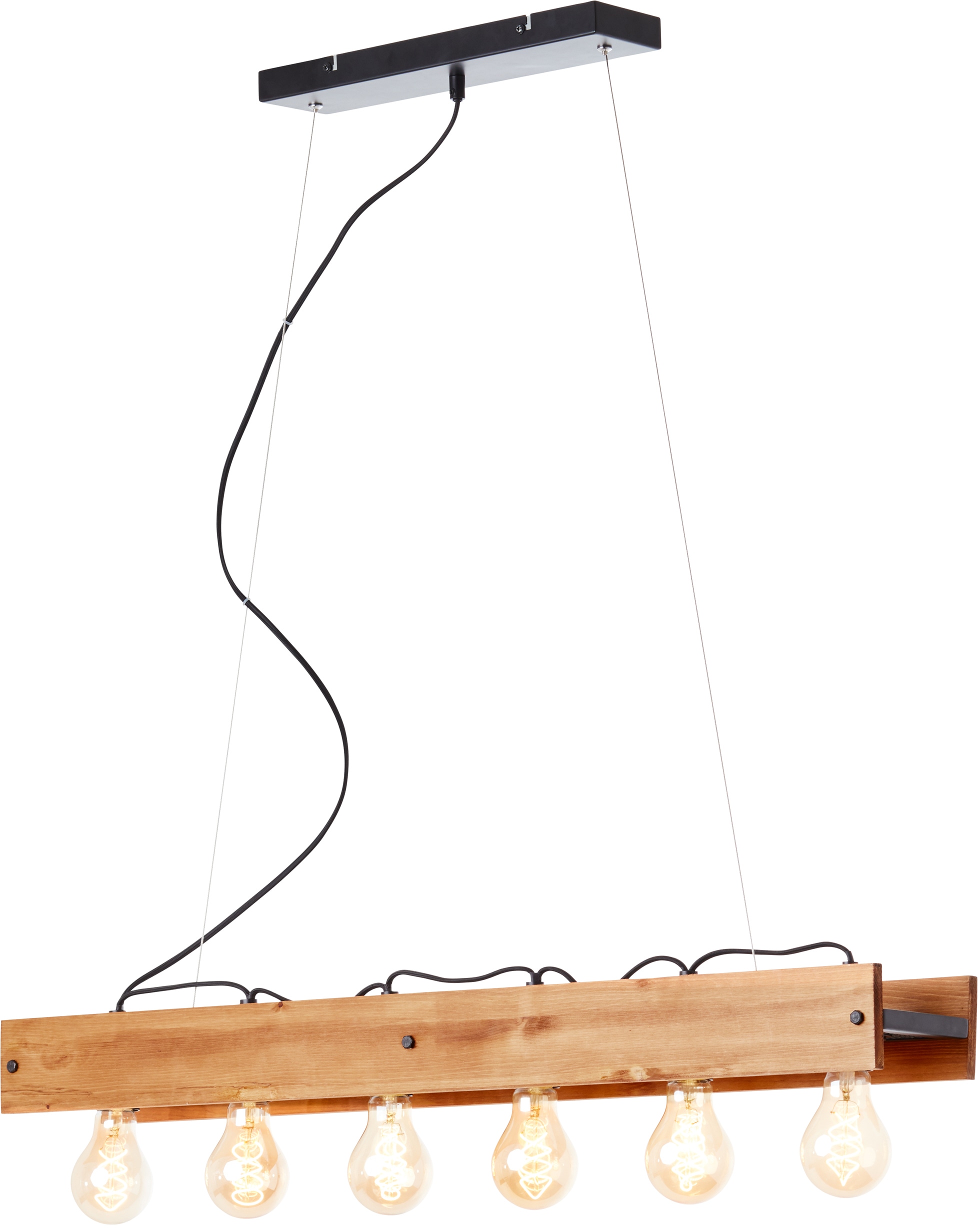 Brilliant Pendelleuchte »Calandra«, 6 flammig, Leuchtmittel E27 ohne Leuchtmittel, 150 cm Höhe, 90 cm Breite, 6 x E27, Metall/Holz, schwarz/holz
