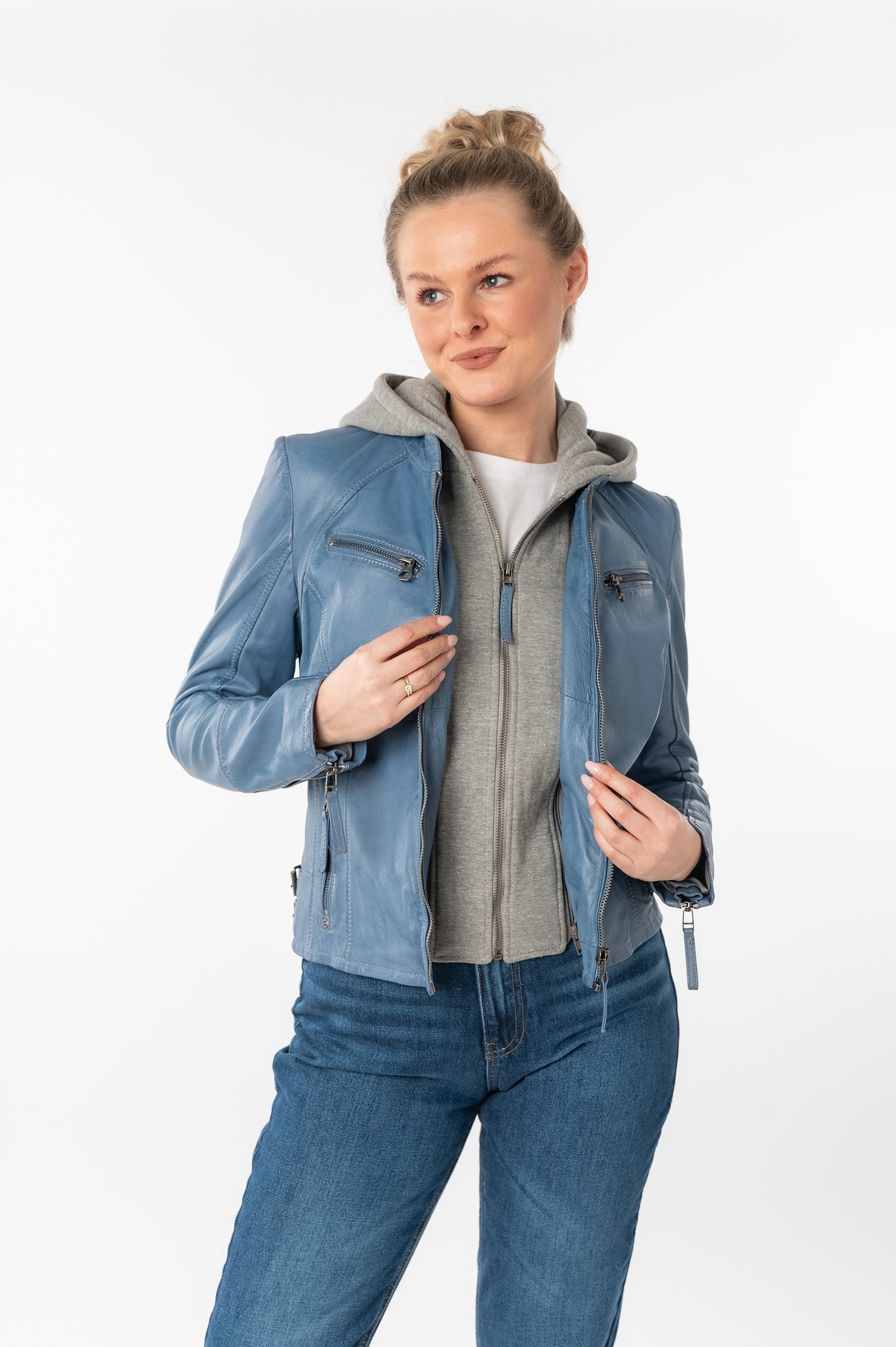 Mauritius Lederjacke »NOLA« mit Kapuze Two-in-One Style - mit abnehmbarer Jersey-Kapuze