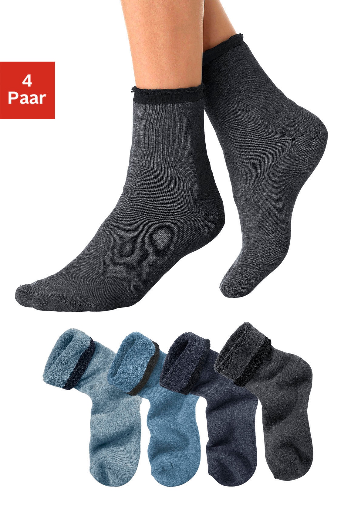 Lavana Kuschelsocken Packung, 4 Stk. tlg. mit Innenfrottee