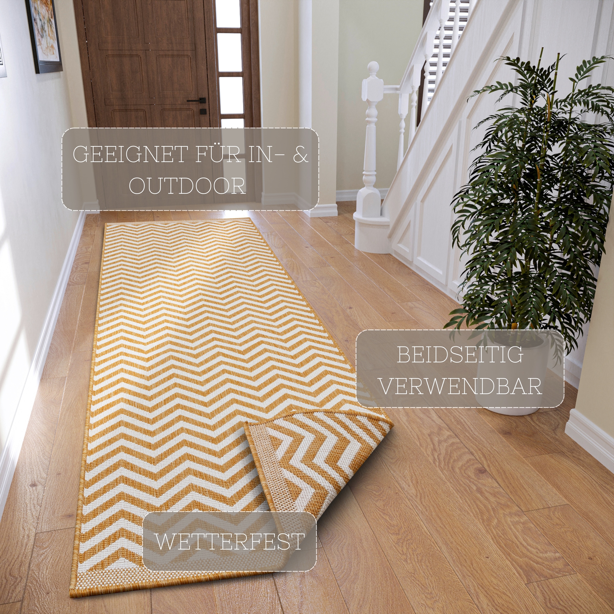NORTHRUGS Teppich »Palma Wendeteppich«, rechteckig, 5 mm Höhe, In-& Outdoor, Wetterfest, Balkon, Läufer, Wohnzimmer, Wasserfest