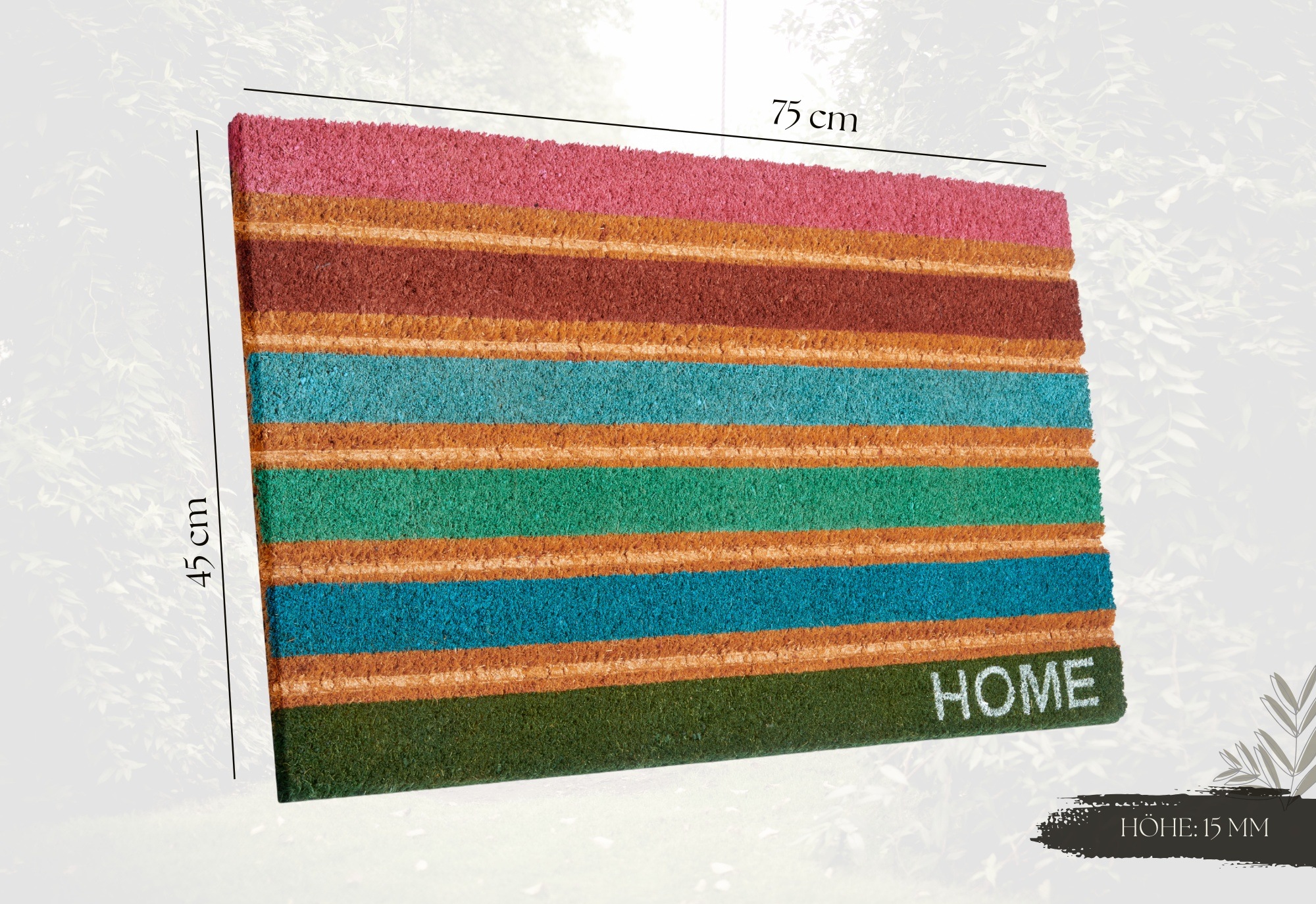 HANSE Home Fussmatte »Mix Mats Kokos Colorful Stripes, Türmatte«, rechteckig, 15 mm Höhe, Strapazierfähig, pflegeleicht, robust, wetterfest, UV-beständig