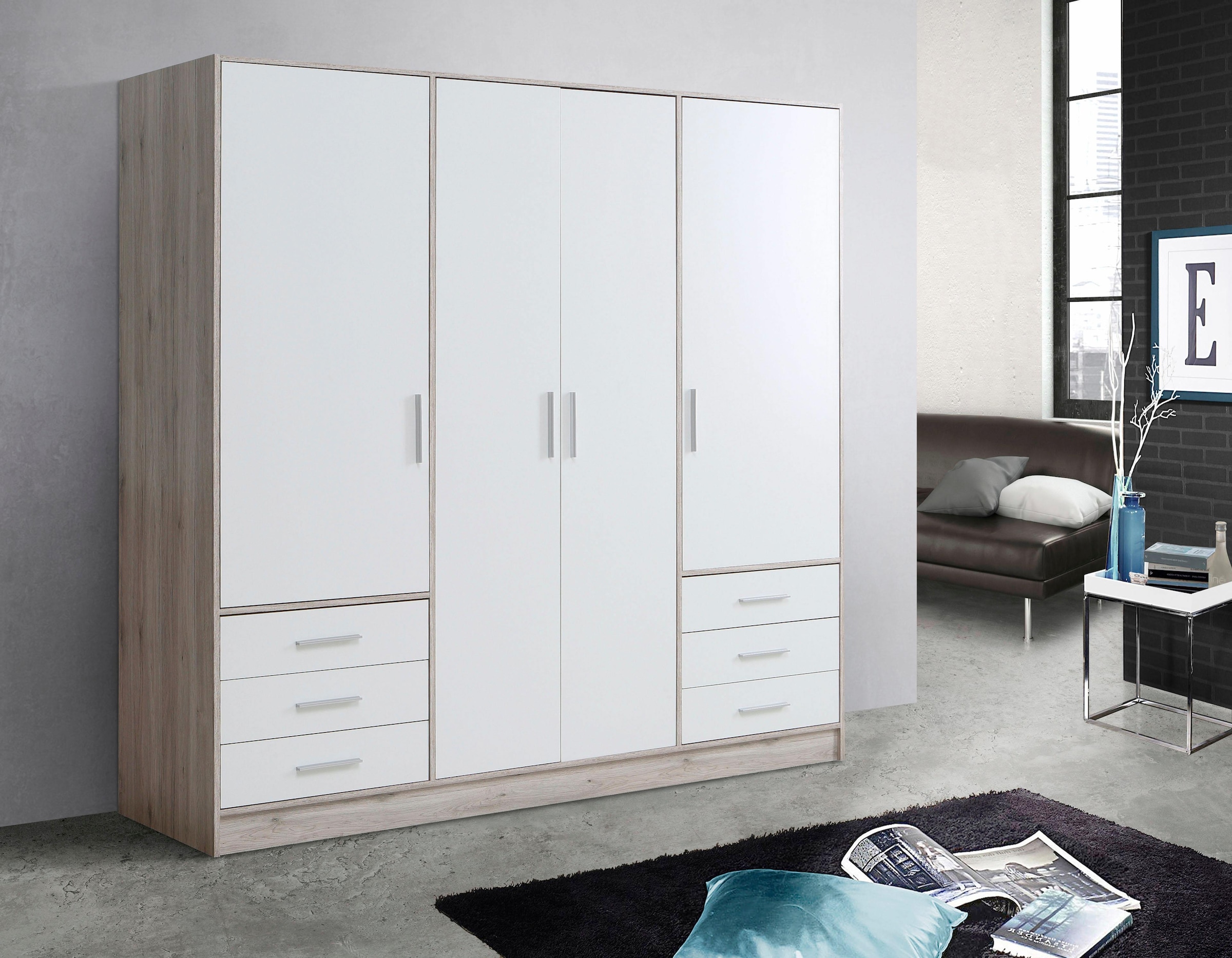 FORTE Kleiderschrank »Jupiter, Made in Europe, mit Schubladen«, (Masse (T/H): 60/200 cm), Stauraum, 2 Breiten, 4 Farben, Schubladen, variable Einlegeböden