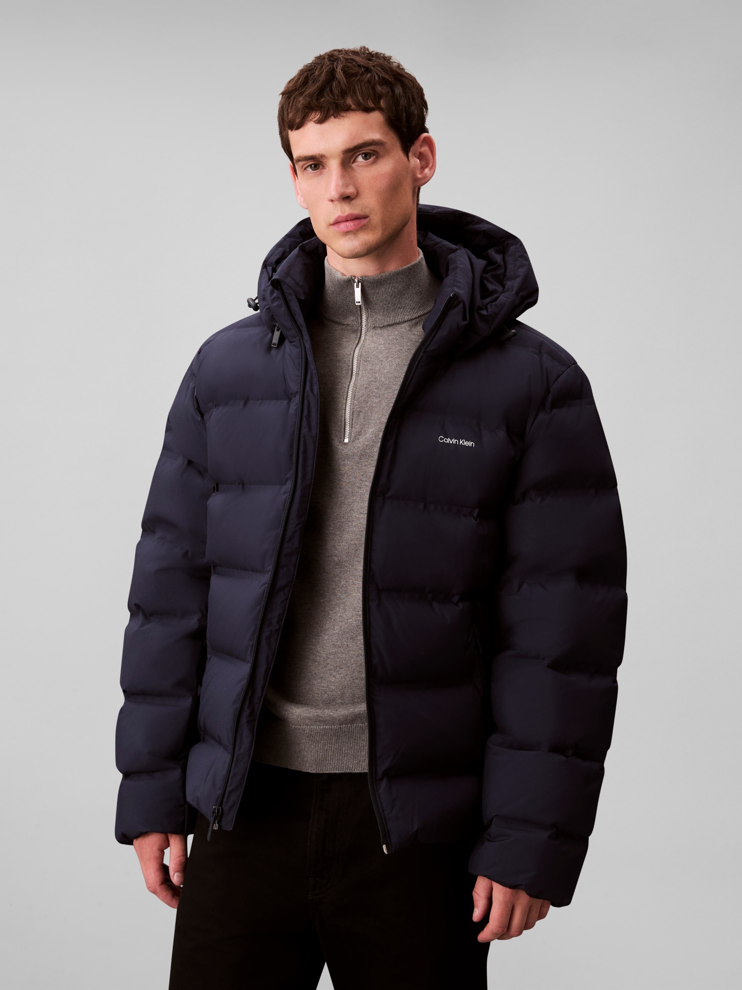 Calvin Klein Steppjacke »LS QUILTED BONDED CHANNEL HD PUF« ohne Kapuze Mit Rundhalsausschnitt, regular fit