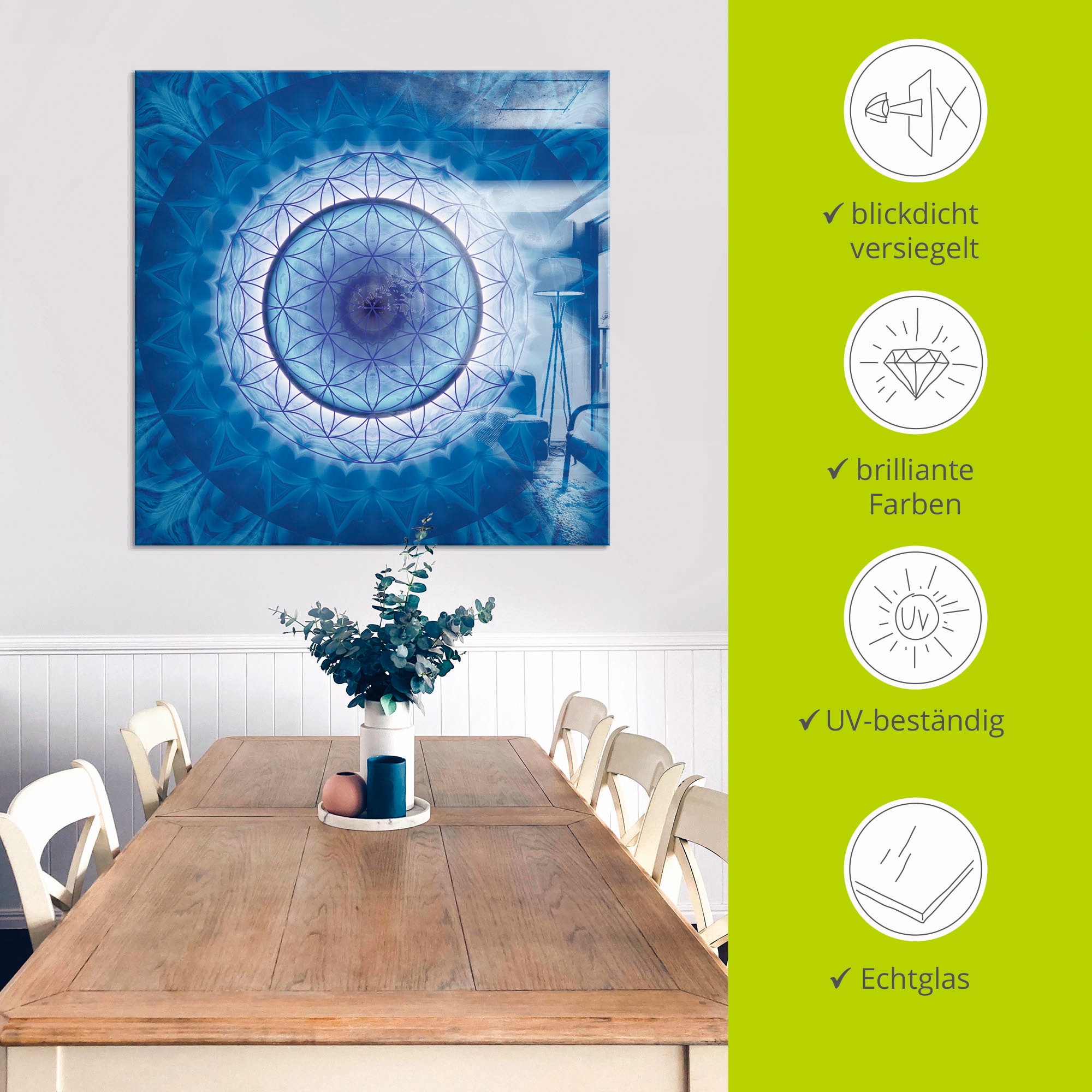 Artland Glasbild »Blume des Lebens 2«, Muster, (1 St.), in verschiedenen Grössen