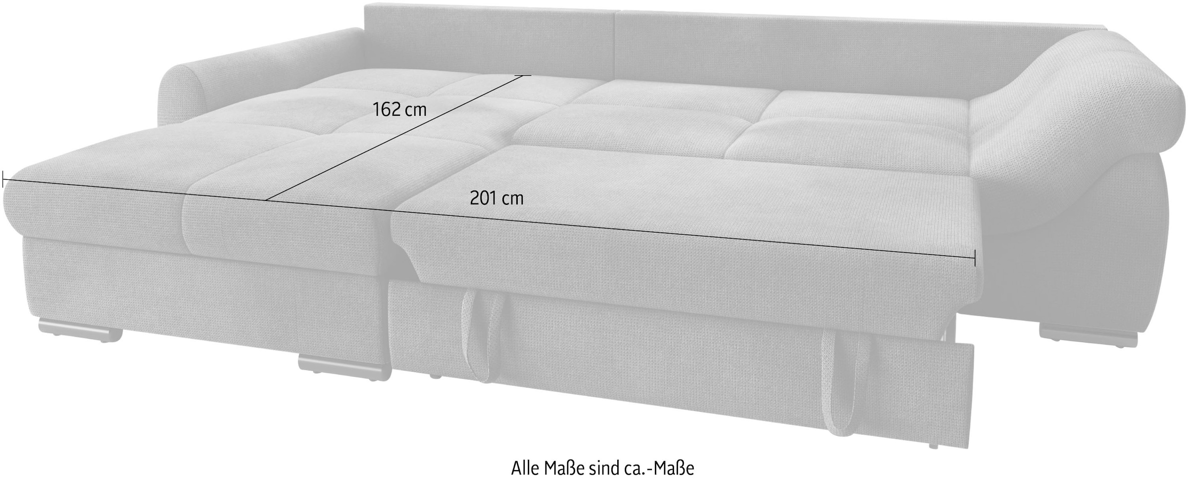 Mr. Couch Ecksofa »Livorno DuraFlex L-Form«, inkl. Hochschläfer-Bettauszug, XL-Bettkasten weiss beschichtet