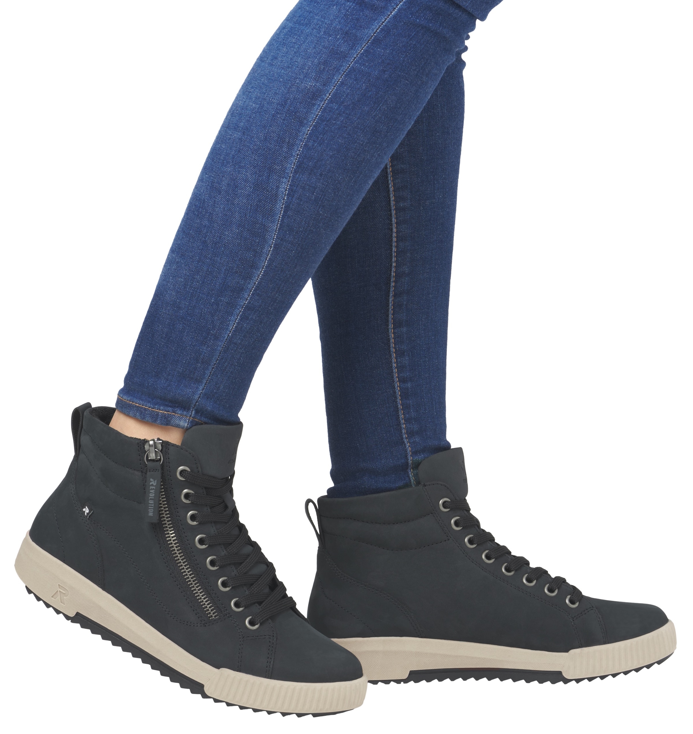 RIEKER Sport Schnürboots, Stiefelette, High Top Sneaker, Freizeitboots mit Reissverschluss